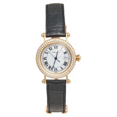 Cartier 18k Yellow Gold Leather Diamond Diabolo 1430 Women's Wristwatch 33mm