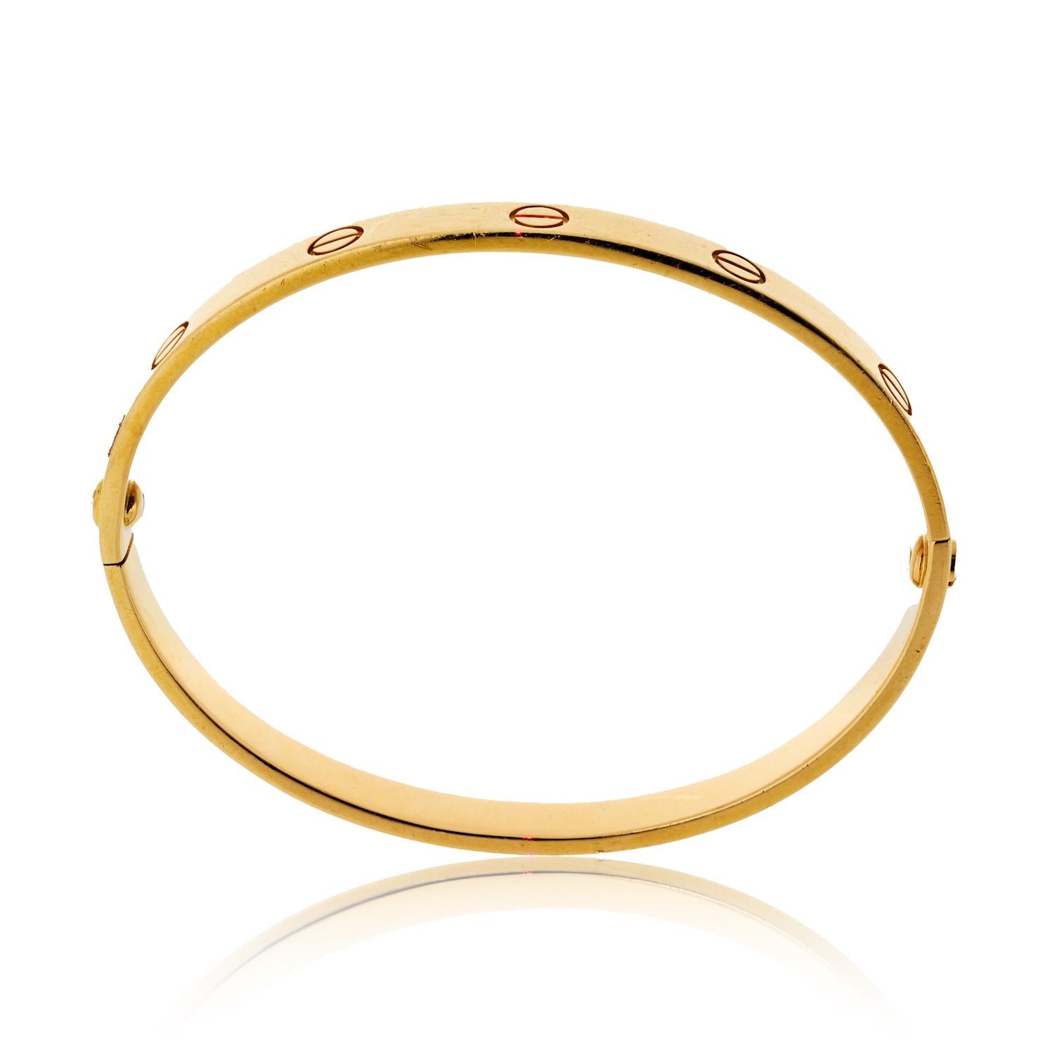 Women's or Men's Cartier 18K Yellow Gold Love 18 Bangle Circa 1985 Bracelet