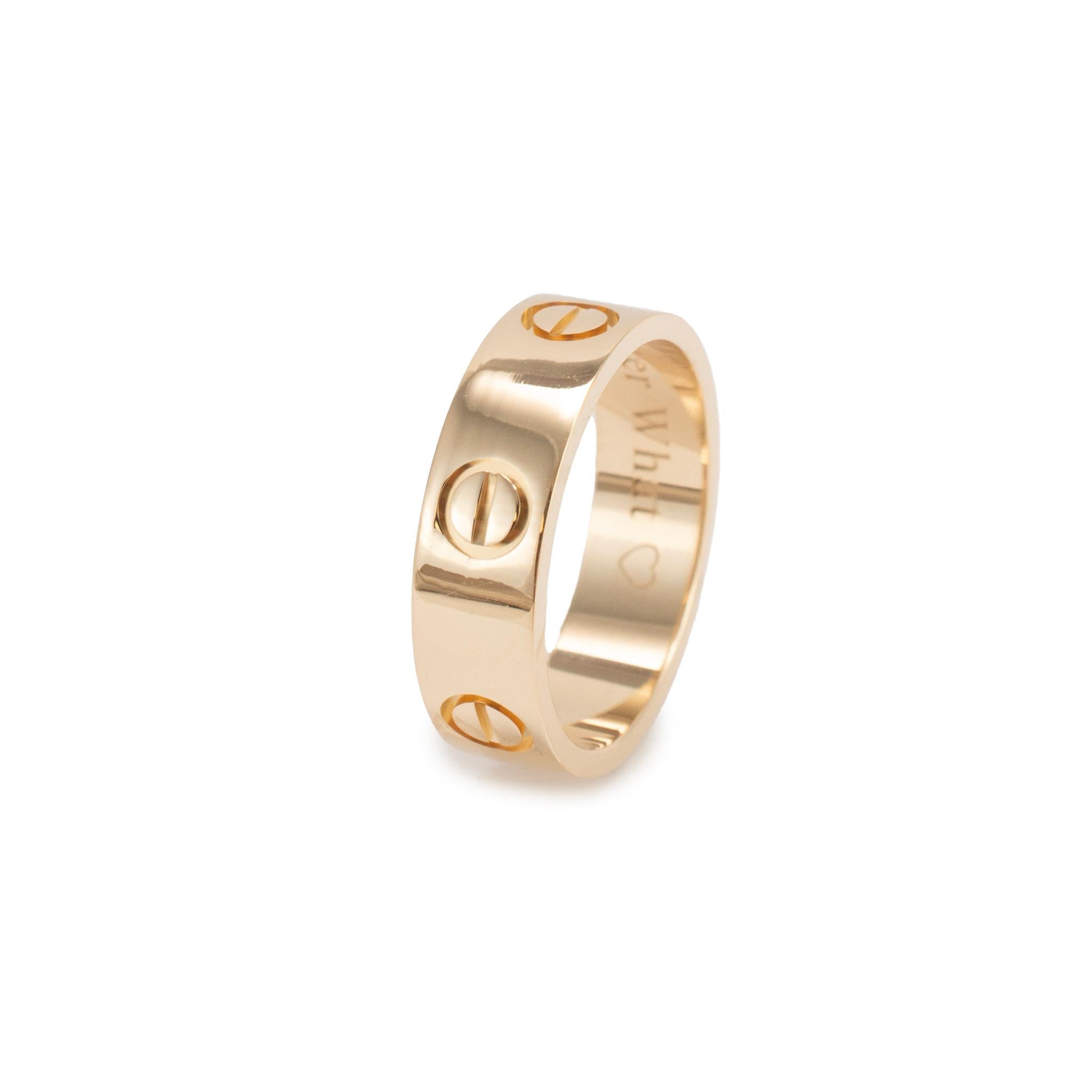 Cartier 18K Yellow Gold Love Band Ring In Excellent Condition For Sale In Houston, TX