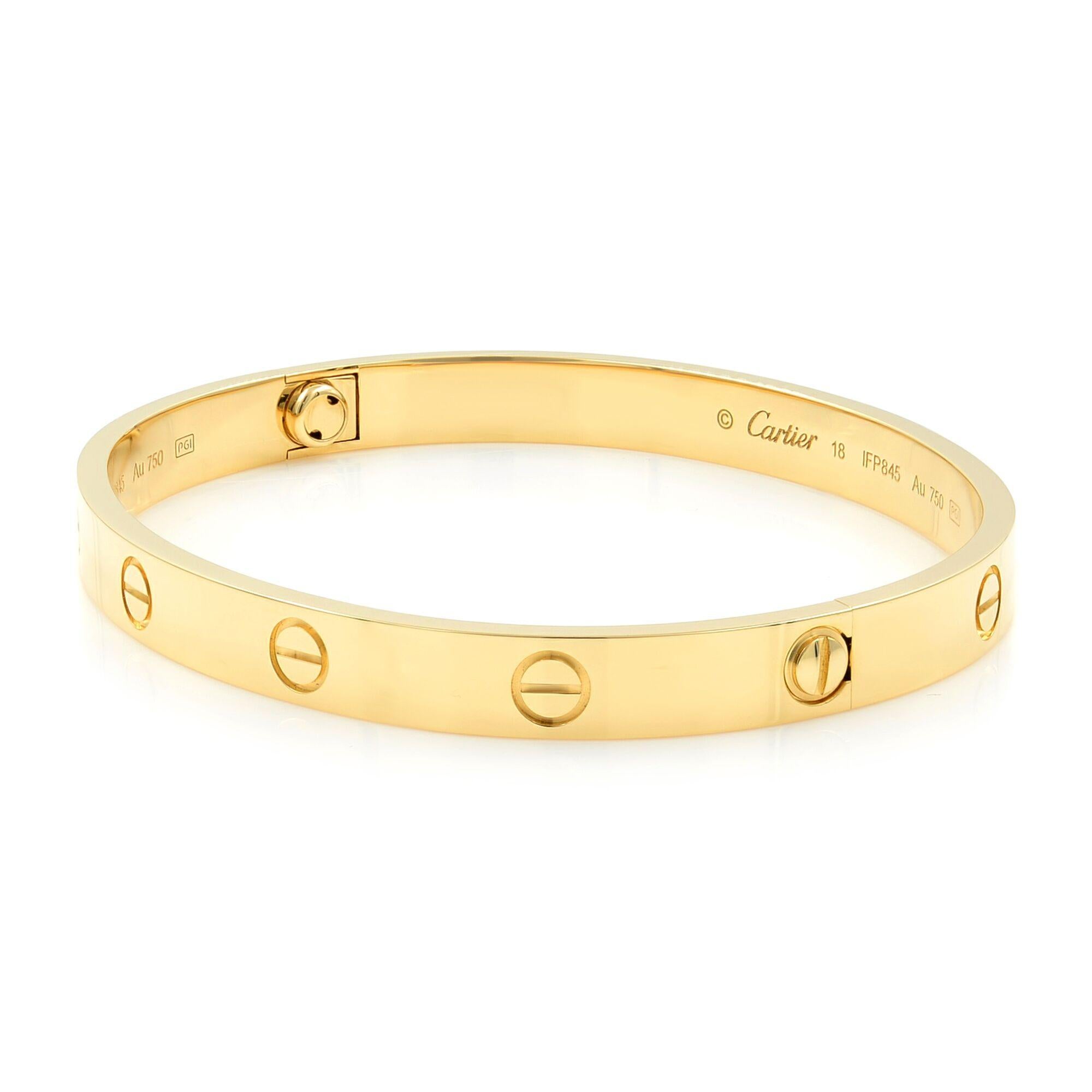 Cartier 18 Karat Yellow Gold Love Bangle Bracelet In Excellent Condition In New York, NY