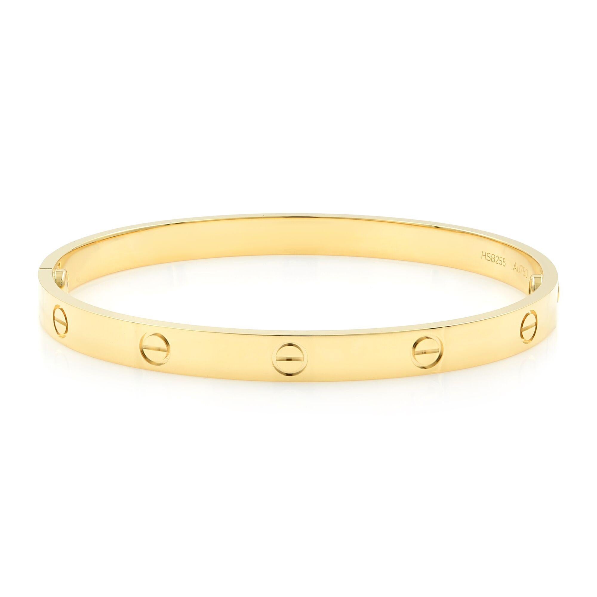 Cartier Love Bracelet Size 20 18K Yellow Gold.
Authentic and beautiful with no signs of wear. This bangle is a statement of luxury and class.
Comes with screwdriver, box and papers.
The bracelet is marked 