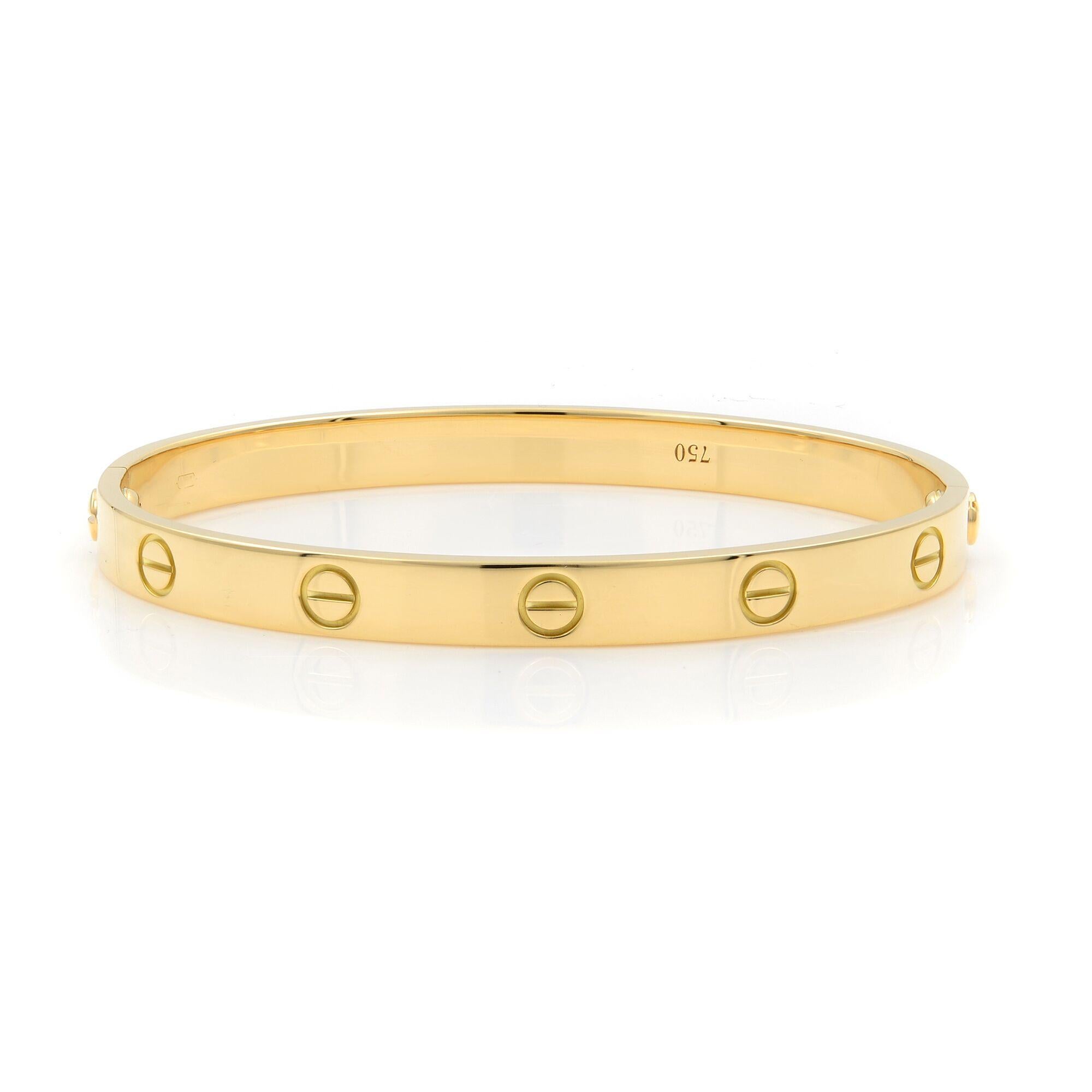 Cartier Love Bracelet Size 18 18K Yellow Gold. Old screw system. The bracelet is marked 