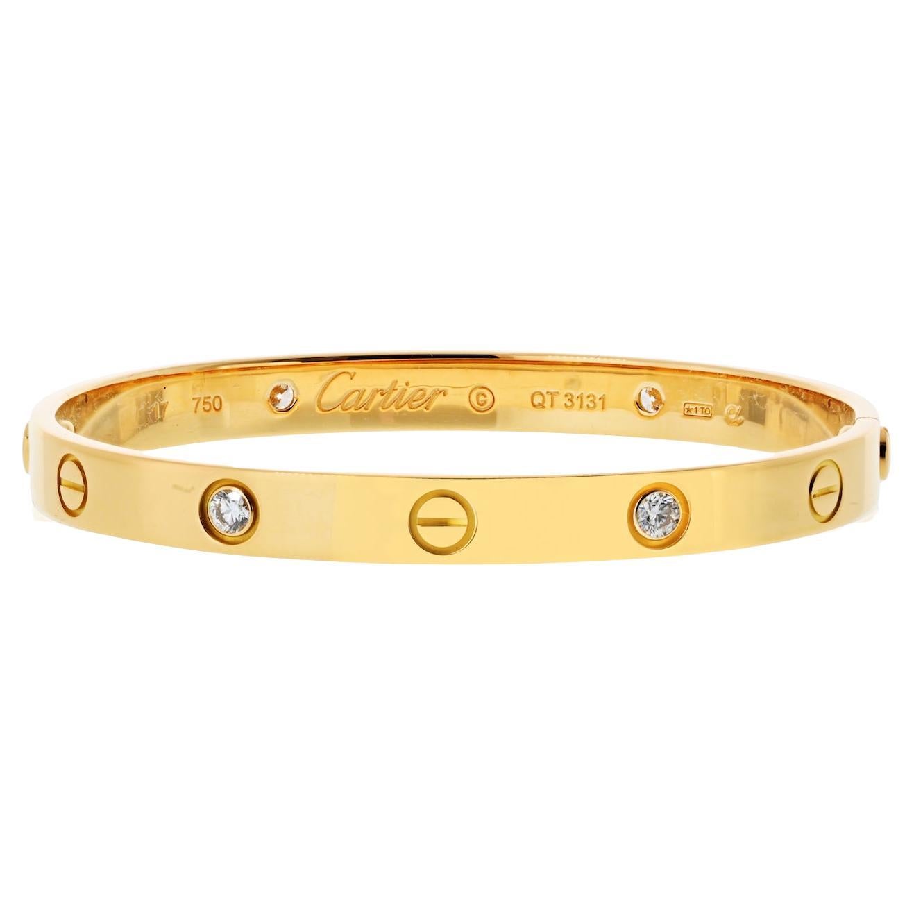 Cartier 18K Yellow Gold Love Bracelet 4 Diamonds Size 17