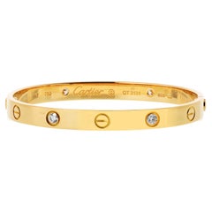 Cartier 18 Karat Gelbgold Love-Armband mit 4 Diamanten Größe 17