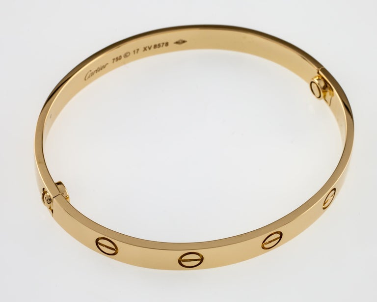 Cartier 18 Karat Yellow Gold Love Bracelet New Screw Mechanism at 1stDibs