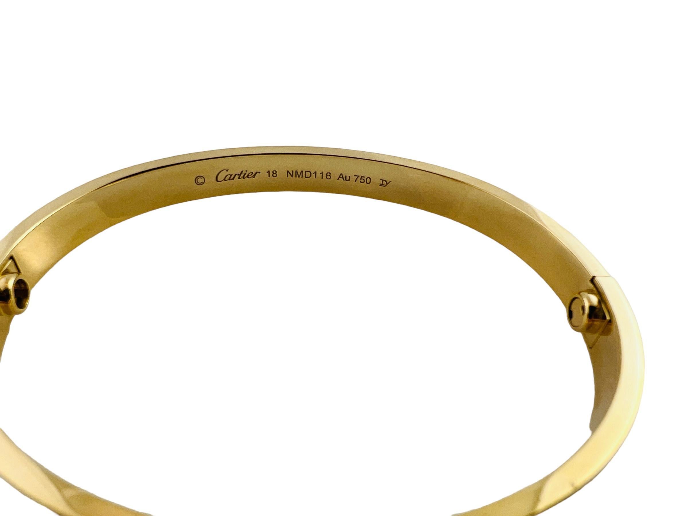 Cartier 18K Yellow Gold Love Bracelet Size 18 Box / Papers #15746 In Good Condition In Washington Depot, CT