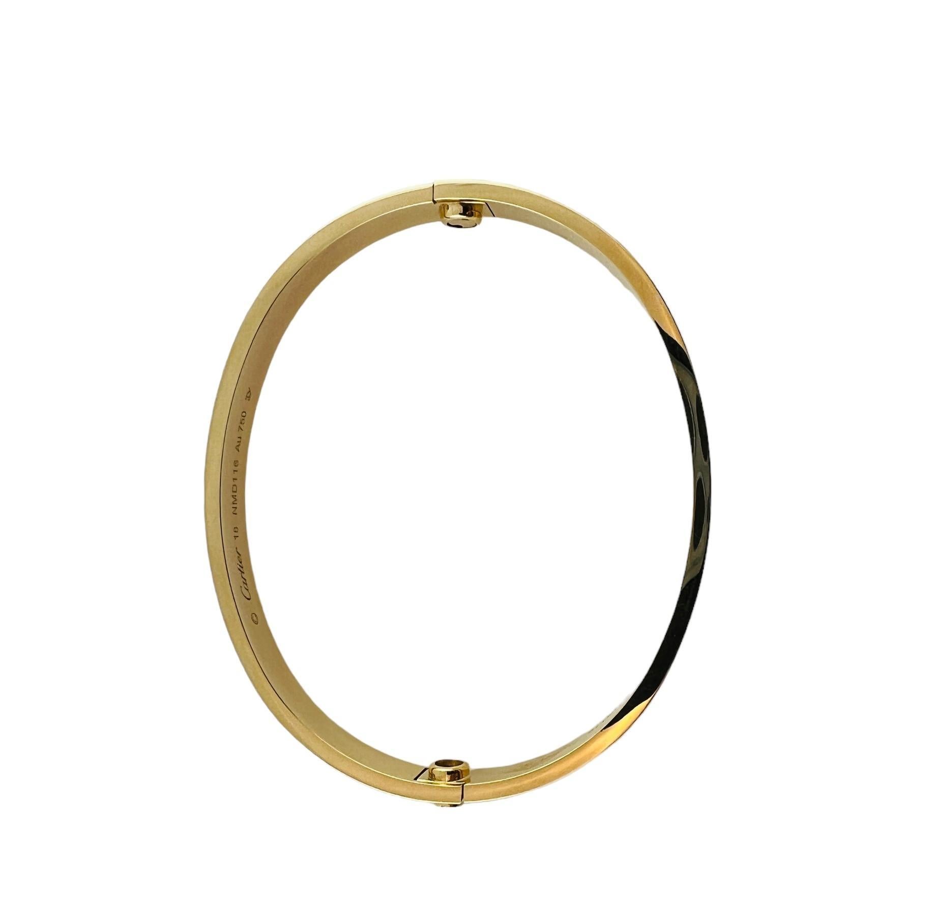 Women's Cartier 18K Yellow Gold Love Bracelet Size 18 Box / Papers #15746