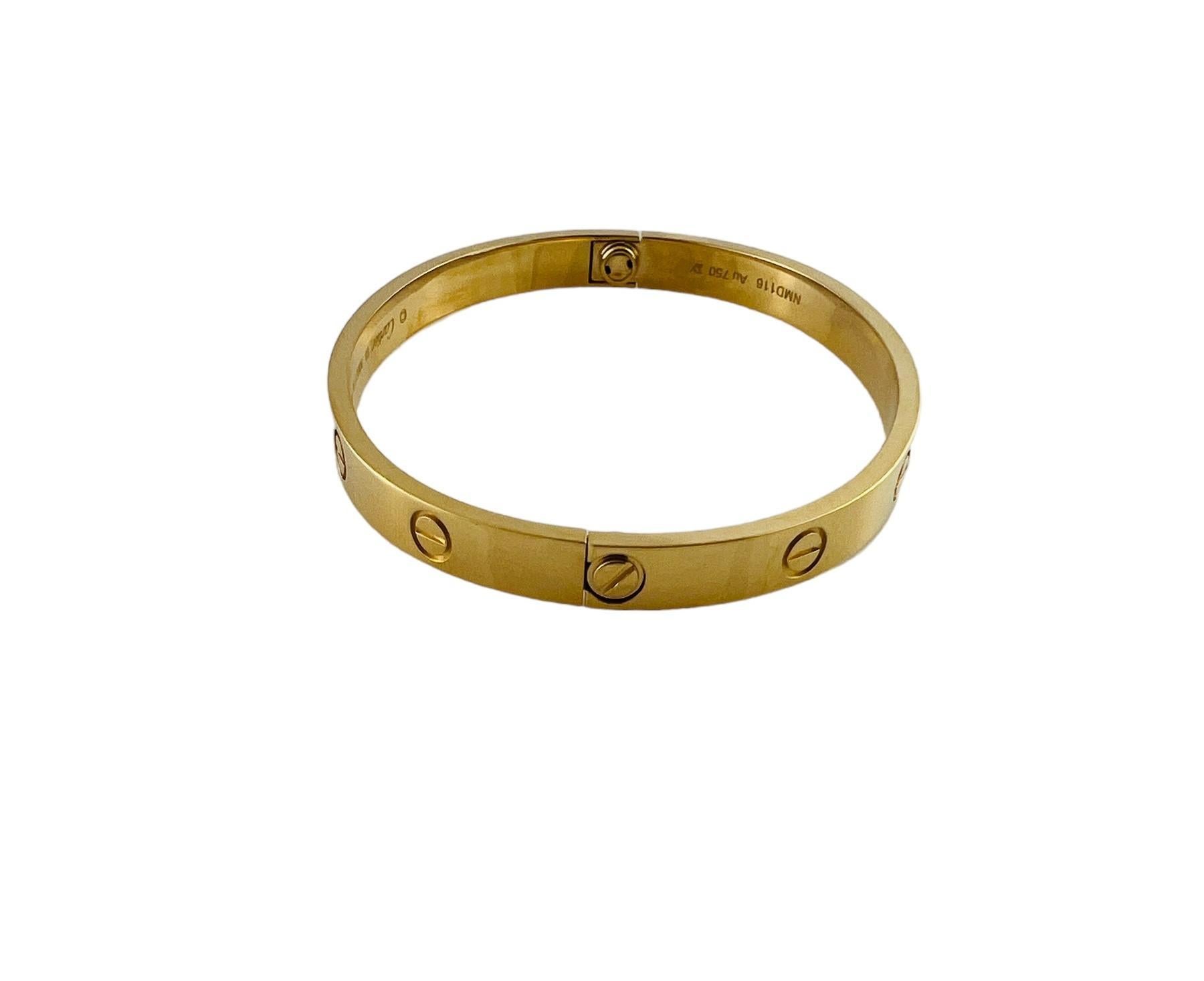 Cartier 18K Yellow Gold Love Bracelet Size 18 Box / Papers #15746 1
