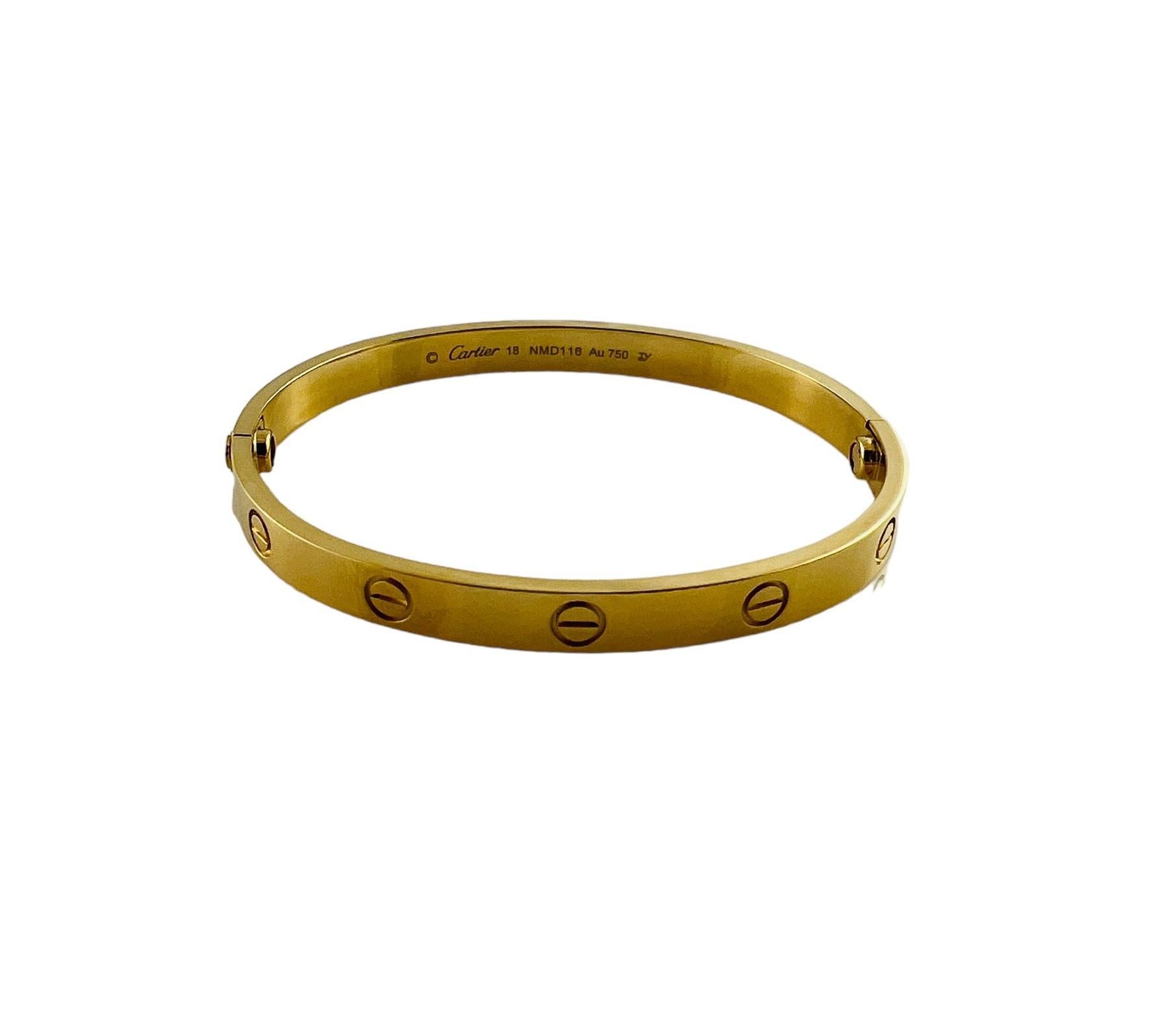 Cartier 18K Yellow Gold Love Bracelet Size 18 Box / Papers #15746 3