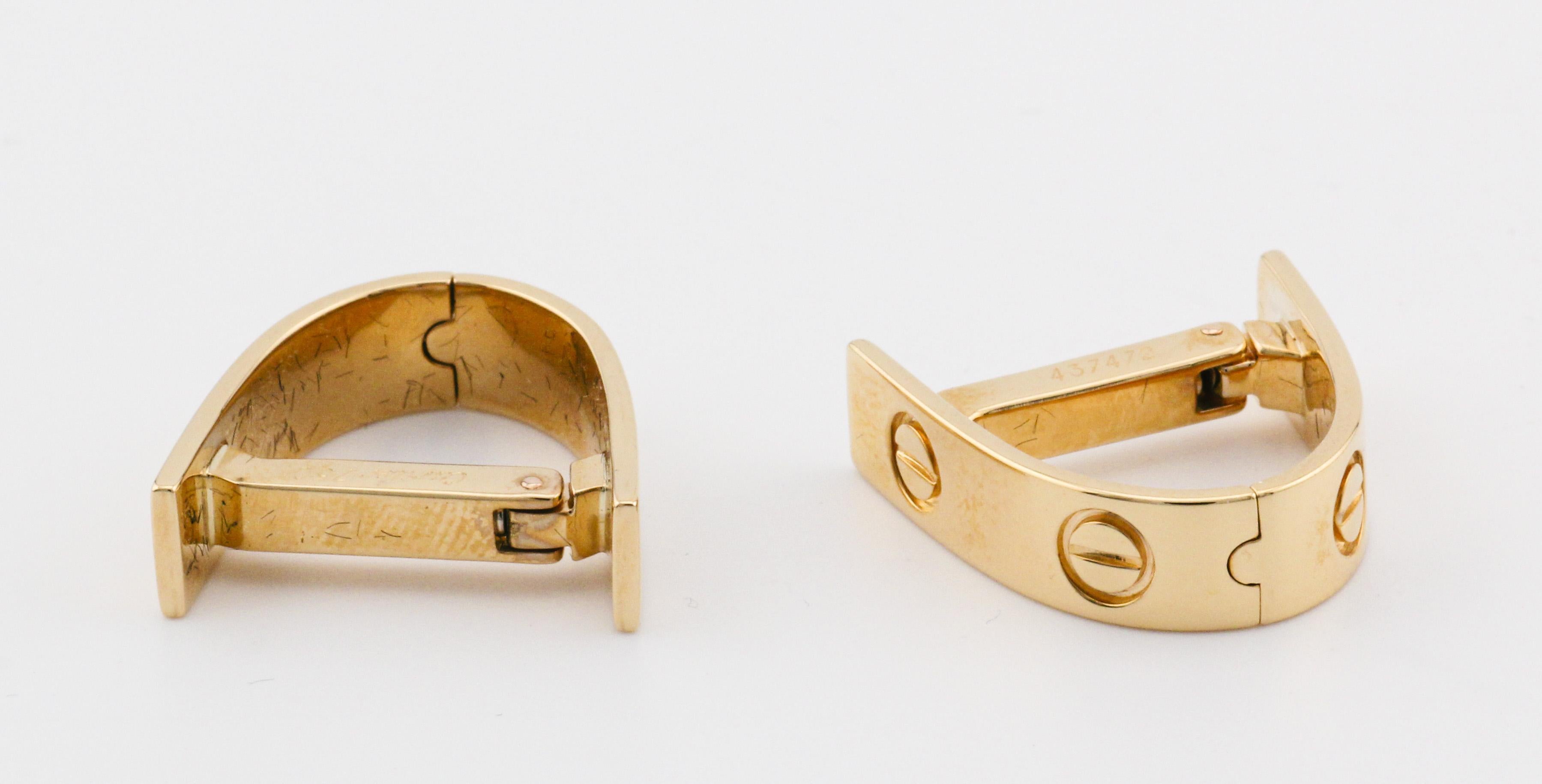Cartier 18K Yellow Gold Love Cufflinks In Good Condition For Sale In Bellmore, NY