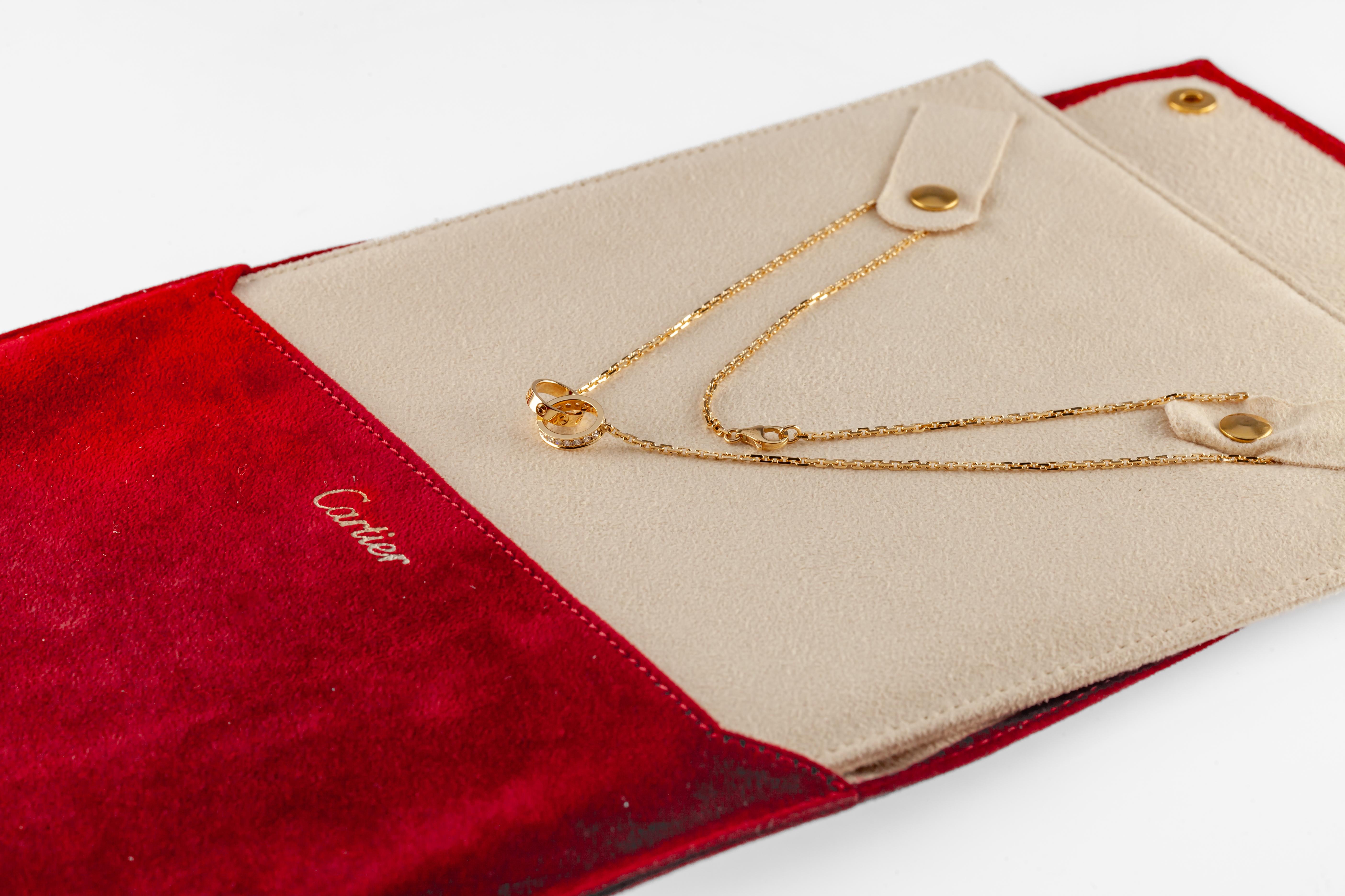 Modern Cartier 18k Yellow Gold Love Necklace w/ 0.22 cts Diamonds Original Pouch