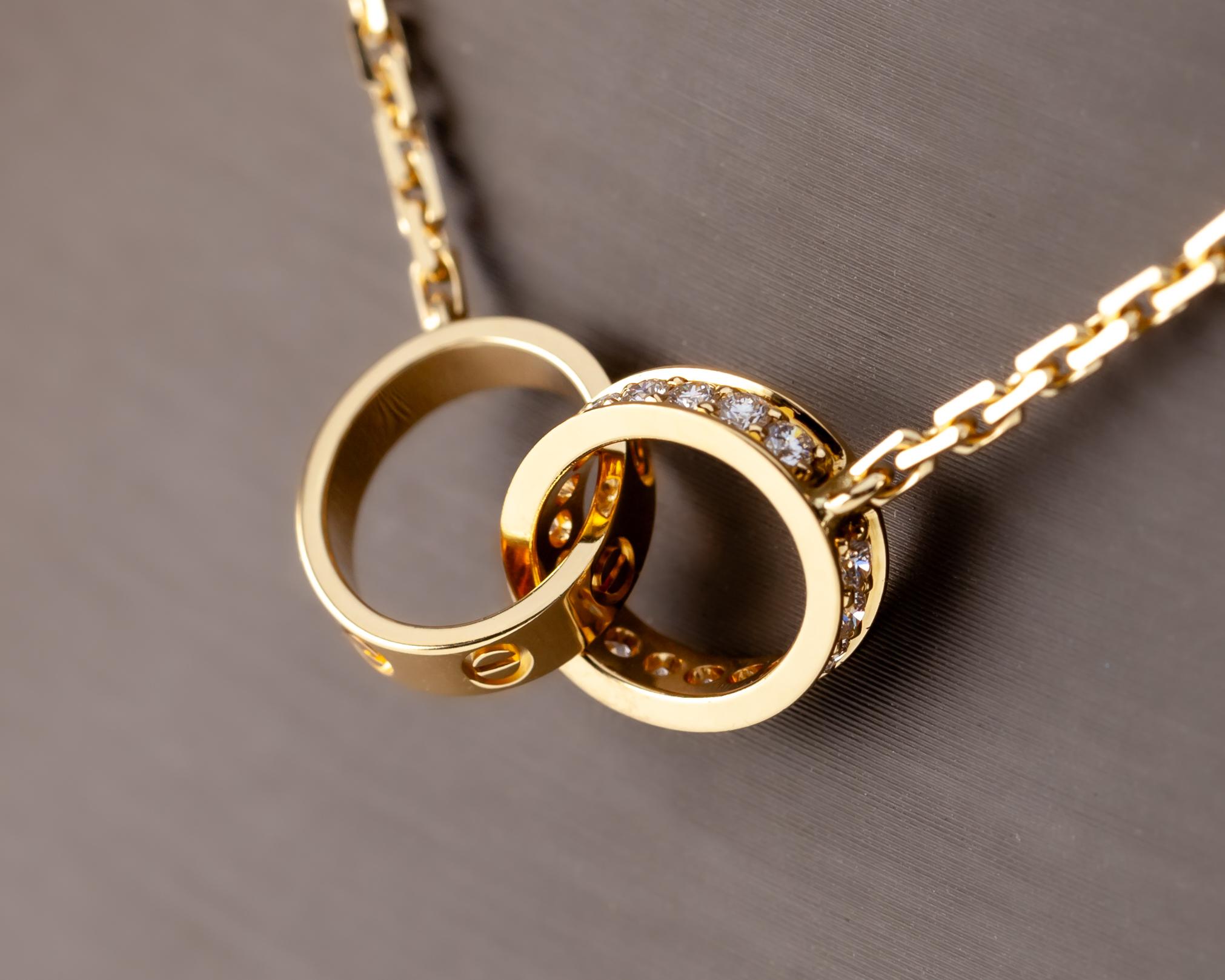 Women's Cartier 18k Yellow Gold Love Necklace w/ 0.22 cts Diamonds Original Pouch