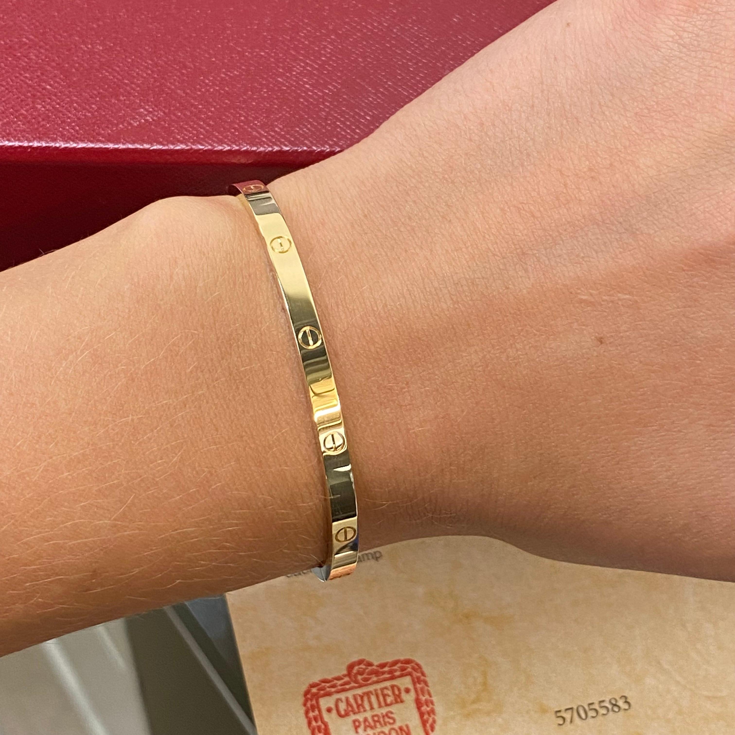 Cartier 18K Yellow Gold Love Skinny Bracelet SM In Excellent Condition In New York, NY