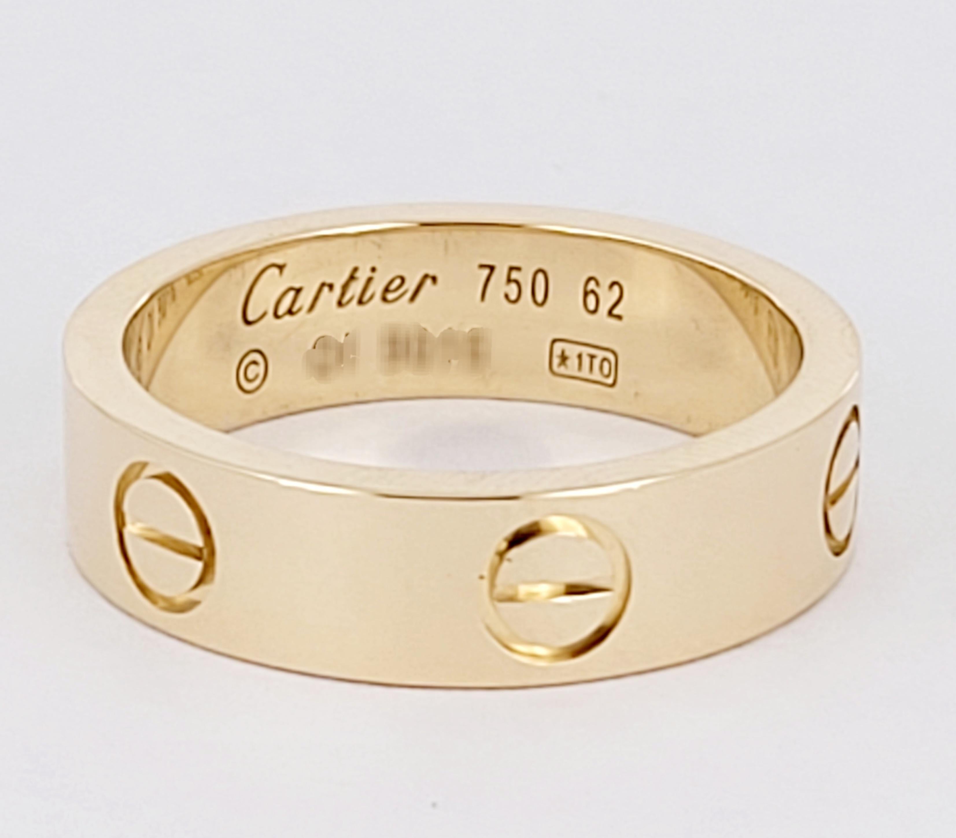 Cartier  oro giallo 18 carati  Anello LOVE Wedding Band 62  USA 10 in vendita 2