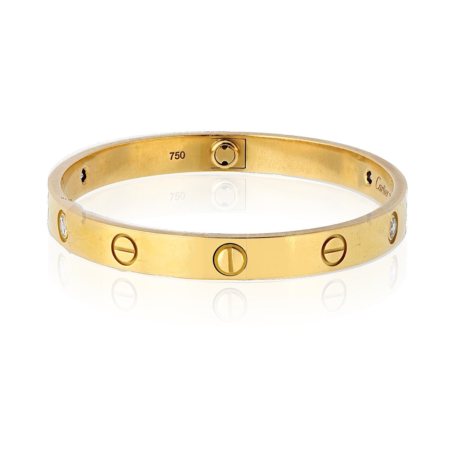 Cartier 18K Gelbgold Love With Four Diamonds 17 Armreif-Armband (Moderne)
