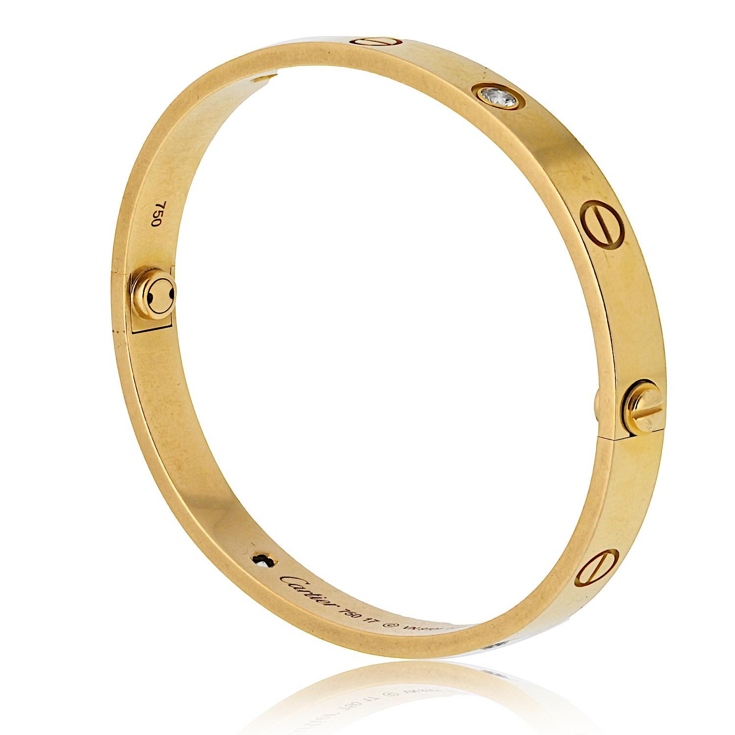 Cartier 18K Gelbgold Love With Four Diamonds 17 Armreif-Armband im Zustand „Hervorragend“ in New York, NY