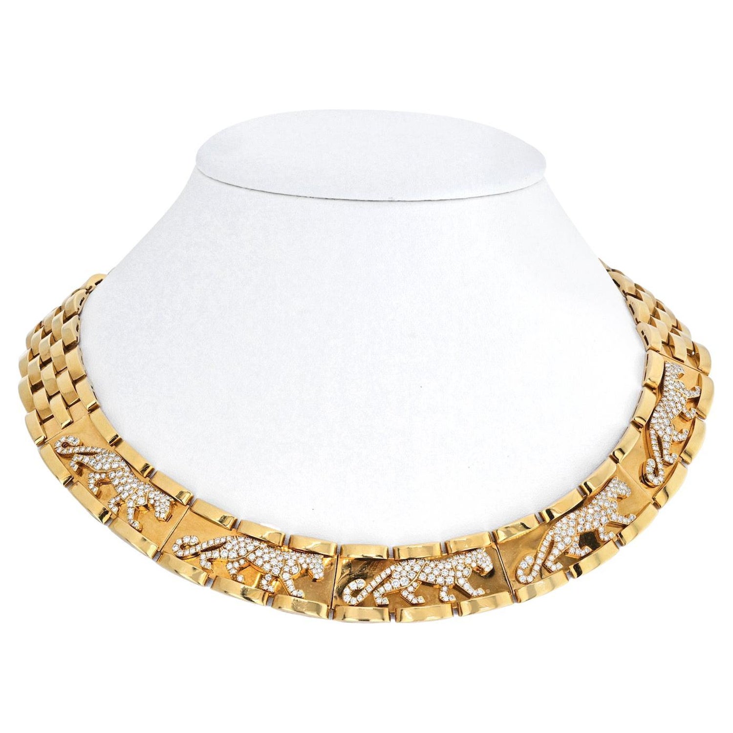 Cartier 18K Yellow Gold Mahango Walking Panthere Diamond Collar Necklace at  1stDibs