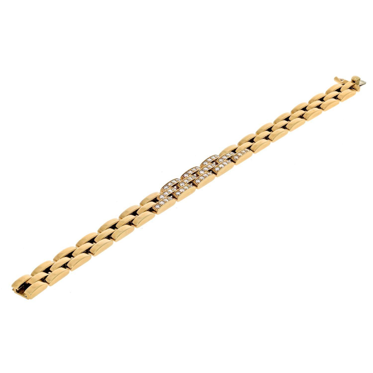 Modern Cartier 18K Yellow Gold Maillon Panthere Triple Row Diamond Bracelet