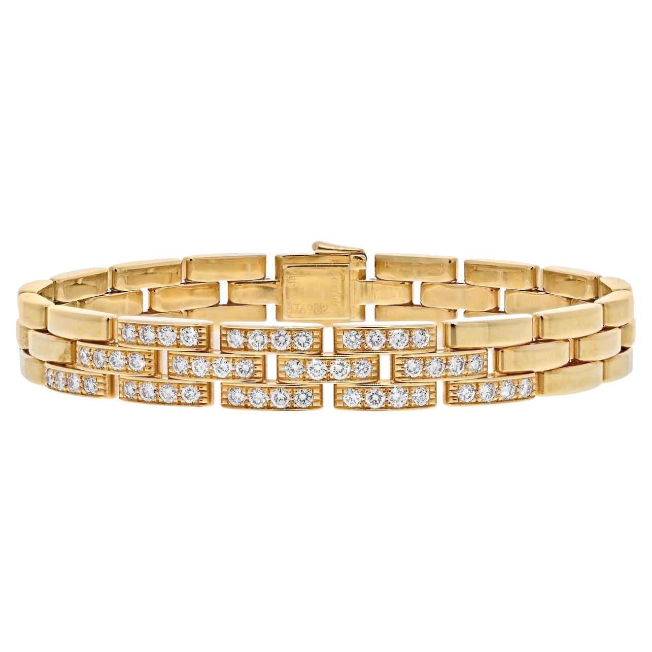 Cartier 18K Yellow Gold Maillon Panthere Triple Row Diamond Bracelet at  1stDibs | cartier panthere bracelet, cartier maillon panthere bracelet,  cartier markings