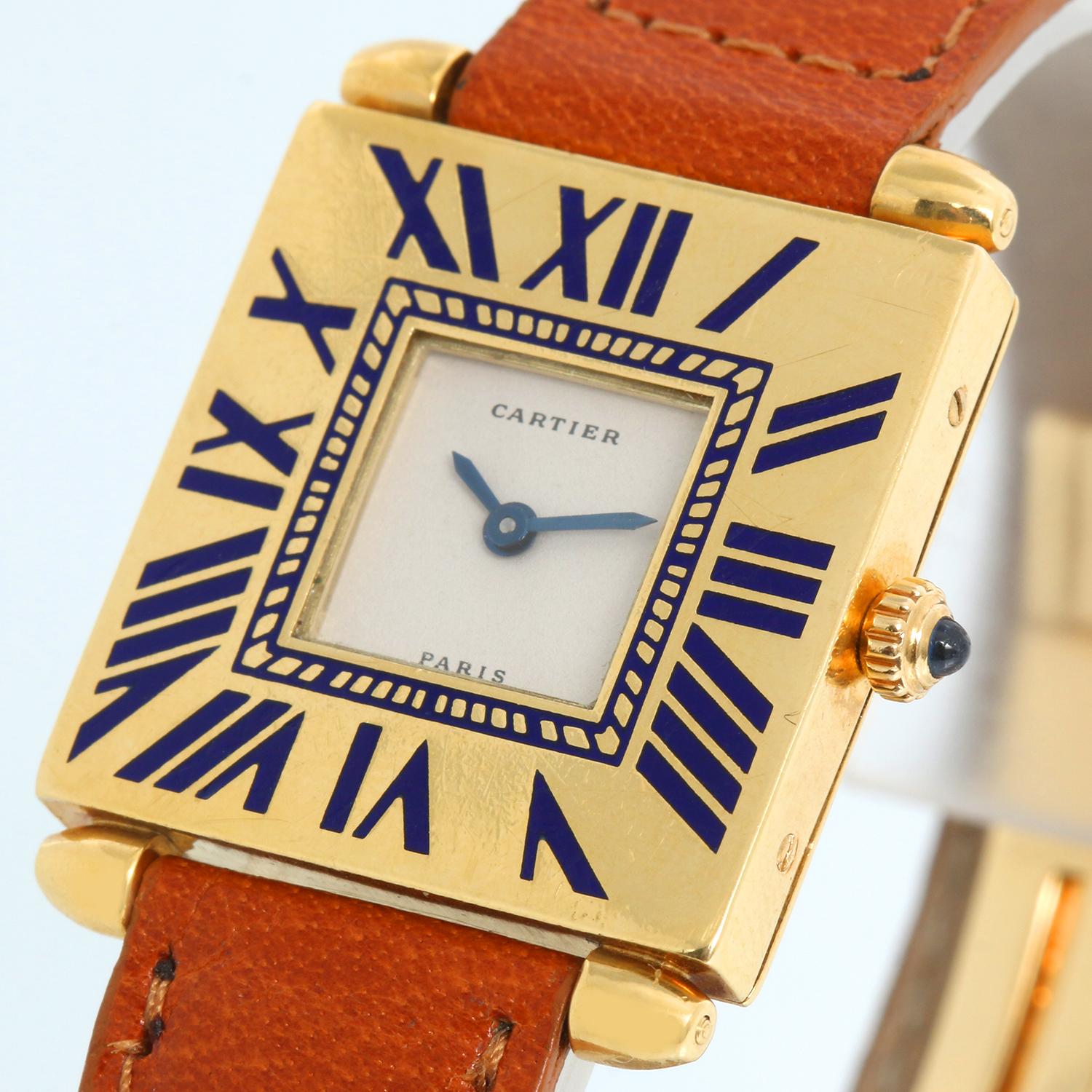 Vintage Cartier Art Deco 18k Yellow Gold Large Size Quadrant Watch 2