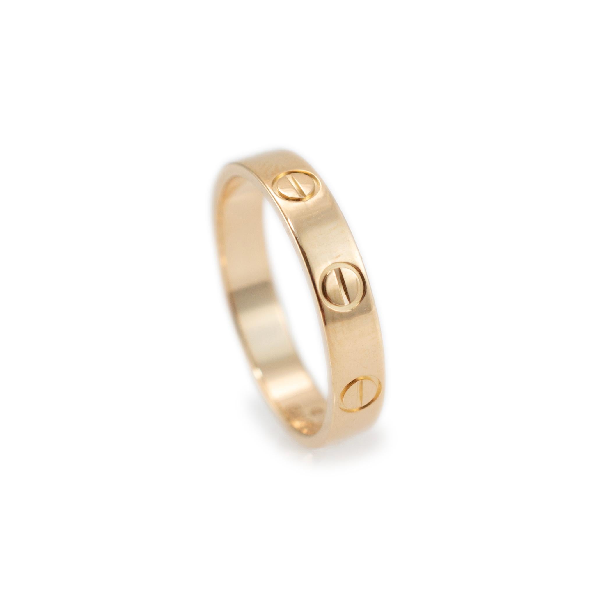 Cartier 18K Yellow Gold Mini Love Wedding Band Ring In Excellent Condition In Houston, TX