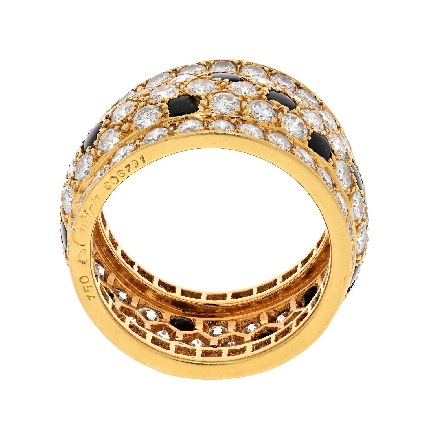Modern Cartier 18K Yellow Gold Nigeria Onyx and White Diamonds Ring For Sale