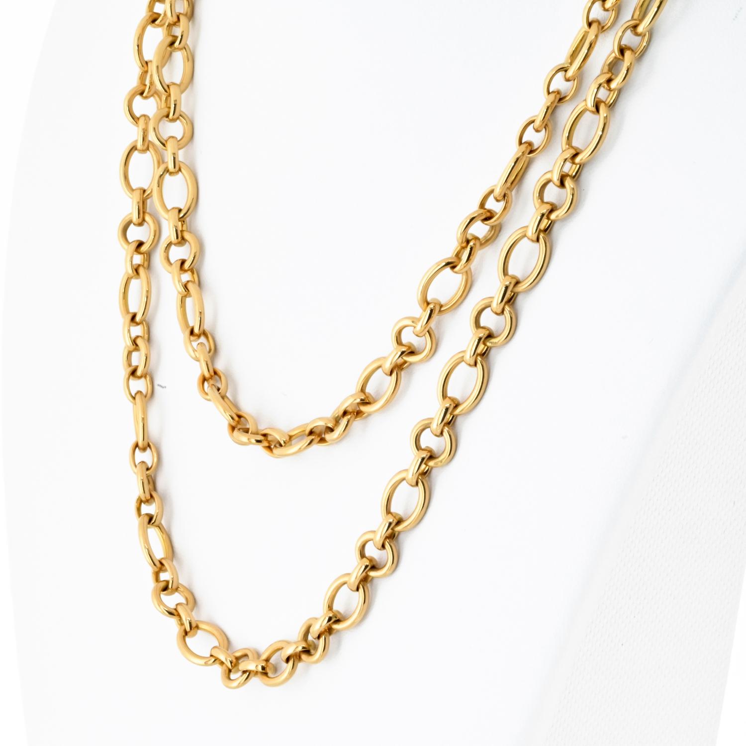 Modern Cartier 18K Yellow Gold Oval And Round 36 Inch Chain For Sale