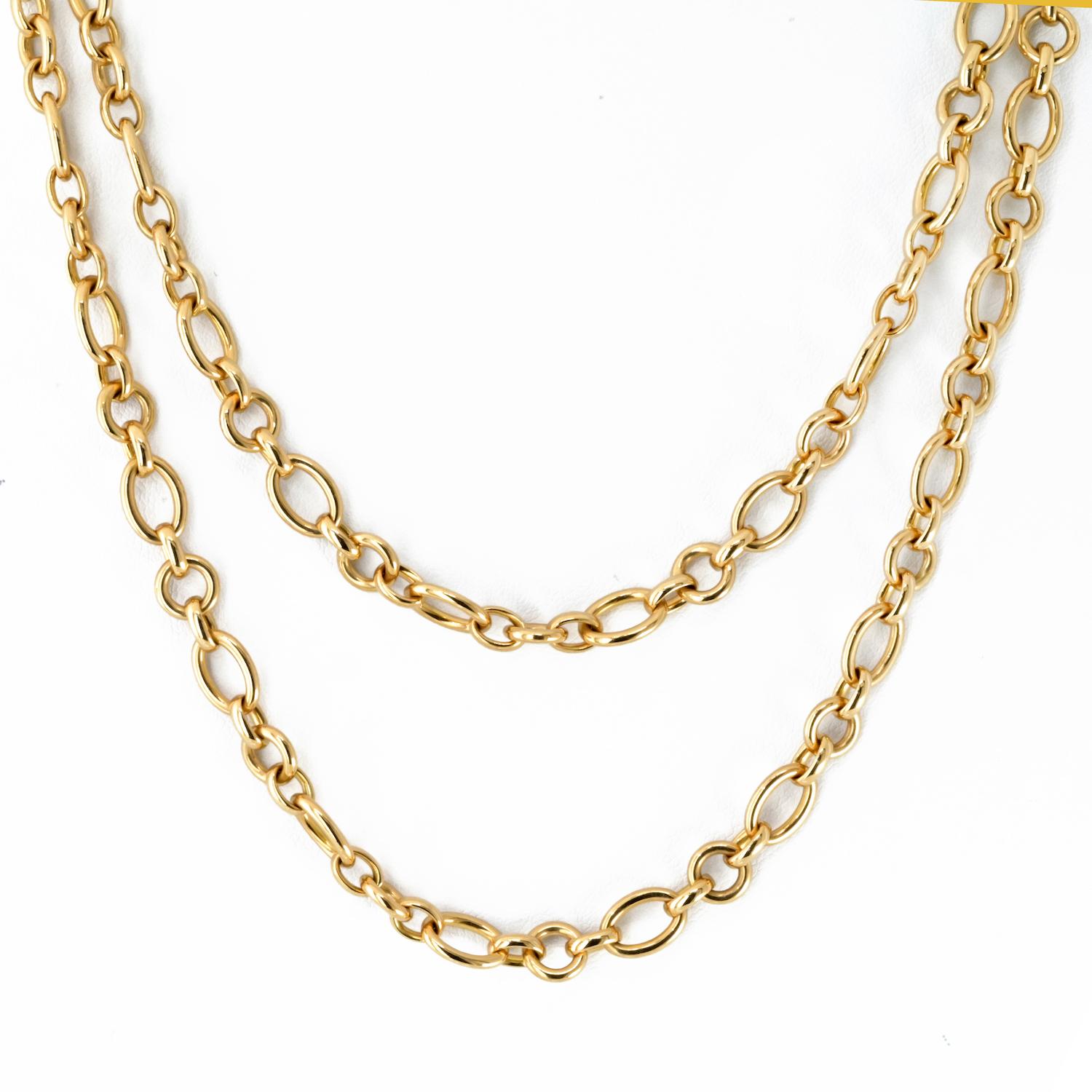 Women's Cartier 18K Yellow Gold Oval And Round 36 Inch Chain For Sale