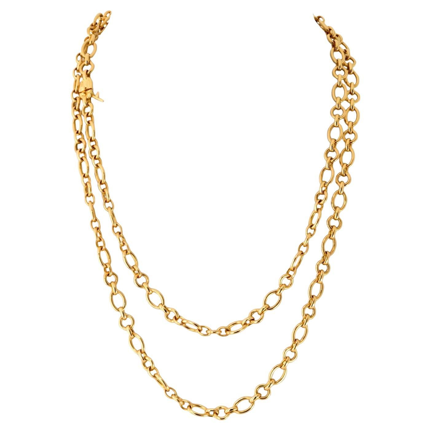 Cartier 18K Yellow Gold Oval And Round 36 Inch Chain For Sale