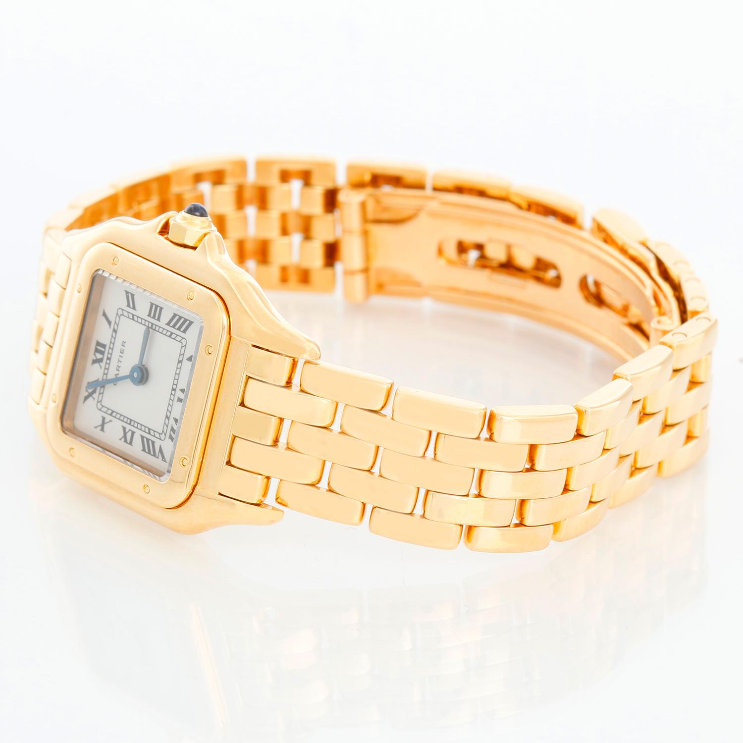 Cartier 18K Yellow Gold Panther Ladies Watch WF3254B9 1280 - Quartz. 18K Yellow Gold (30 x 21 mm) ; Ivory dial with black Roman numerals. 18K Yellow Gold Panther bracelet with deployant buckle. Pre-owned with Cartier box
