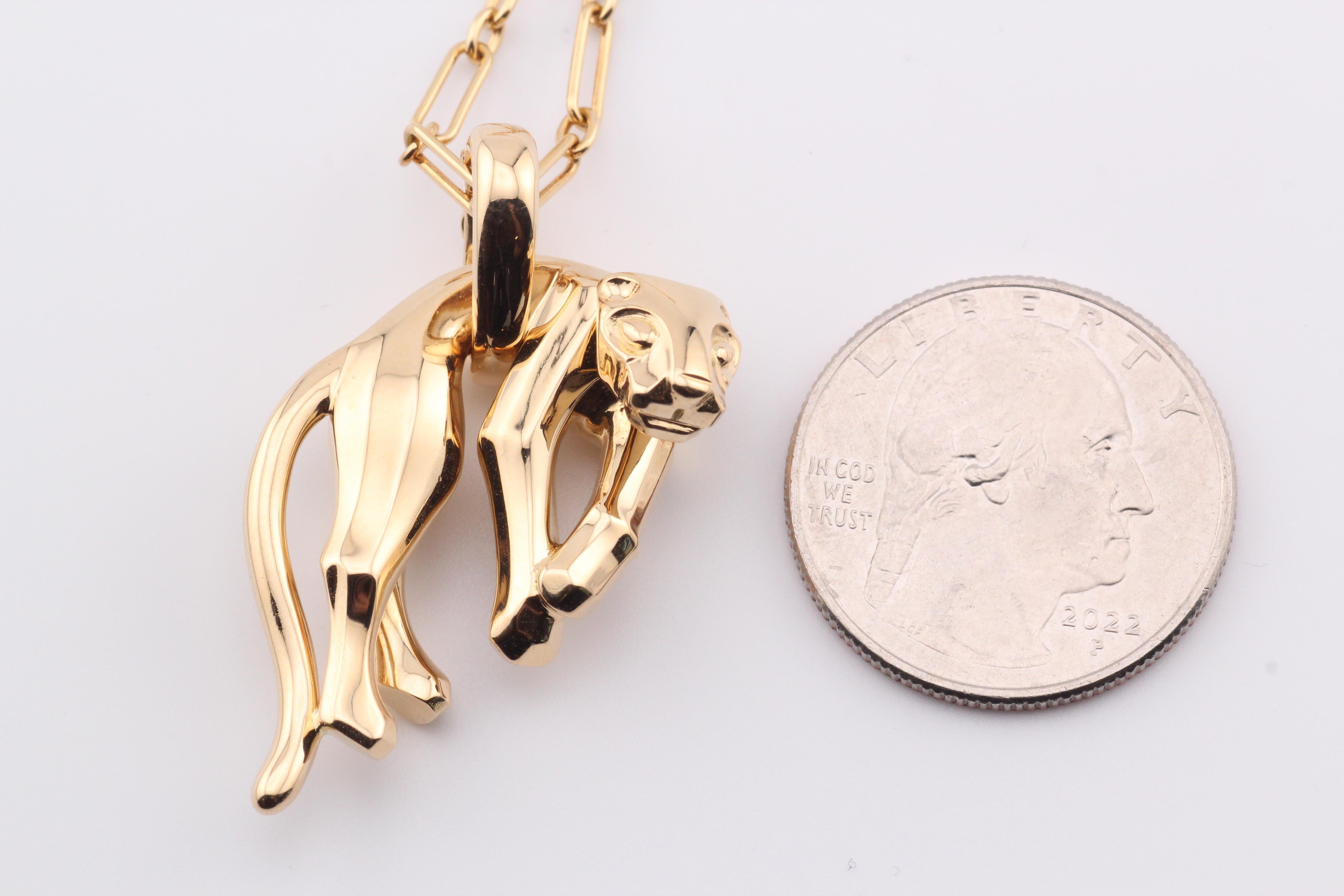 Cartier 18k Yellow Gold Panther Pendant Long Chain Necklace 2