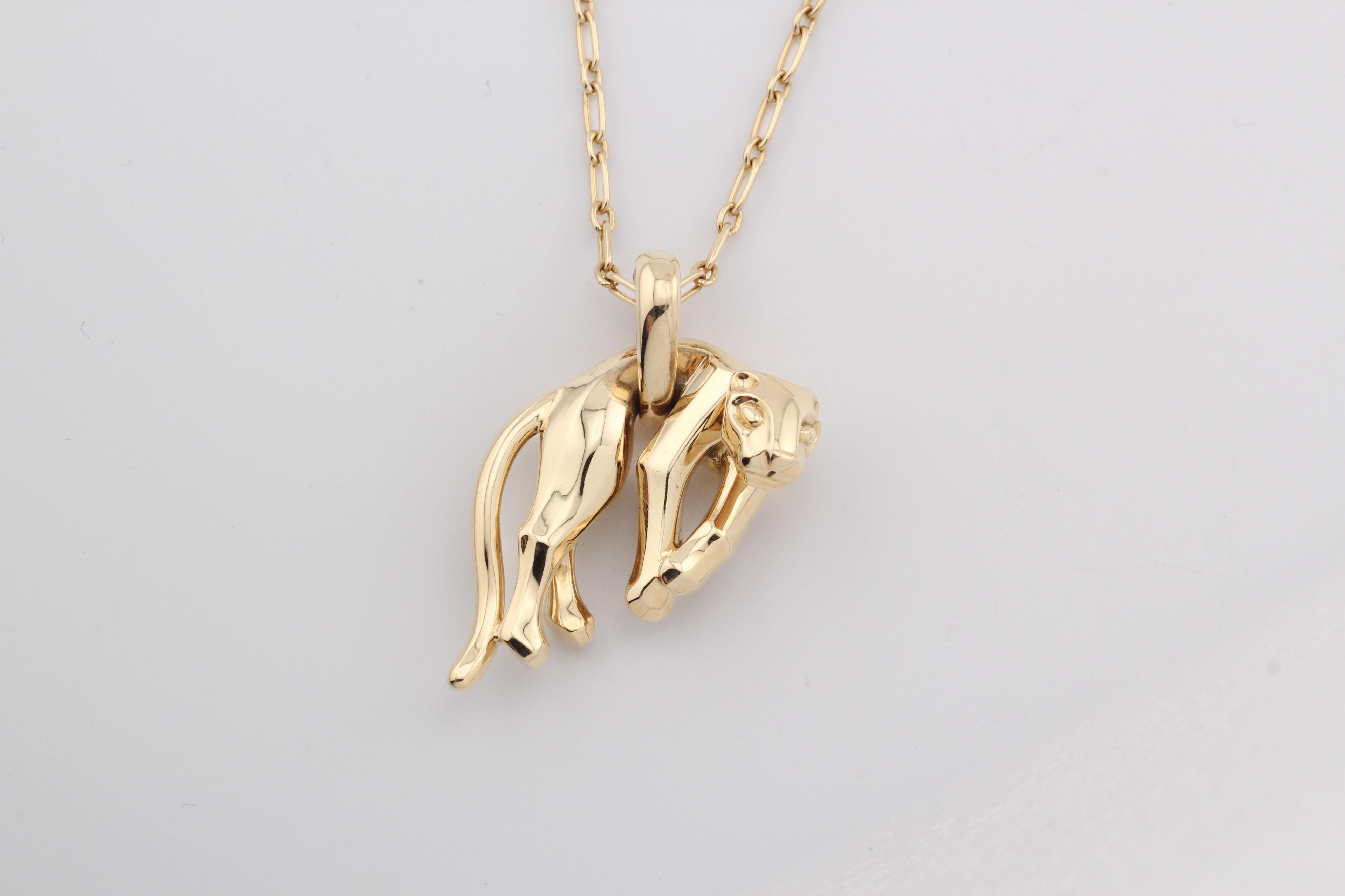 Cartier 18k Yellow Gold Panther Pendant Long Chain Necklace w/ Certificate Bon état - En vente à Simpsonville, SC