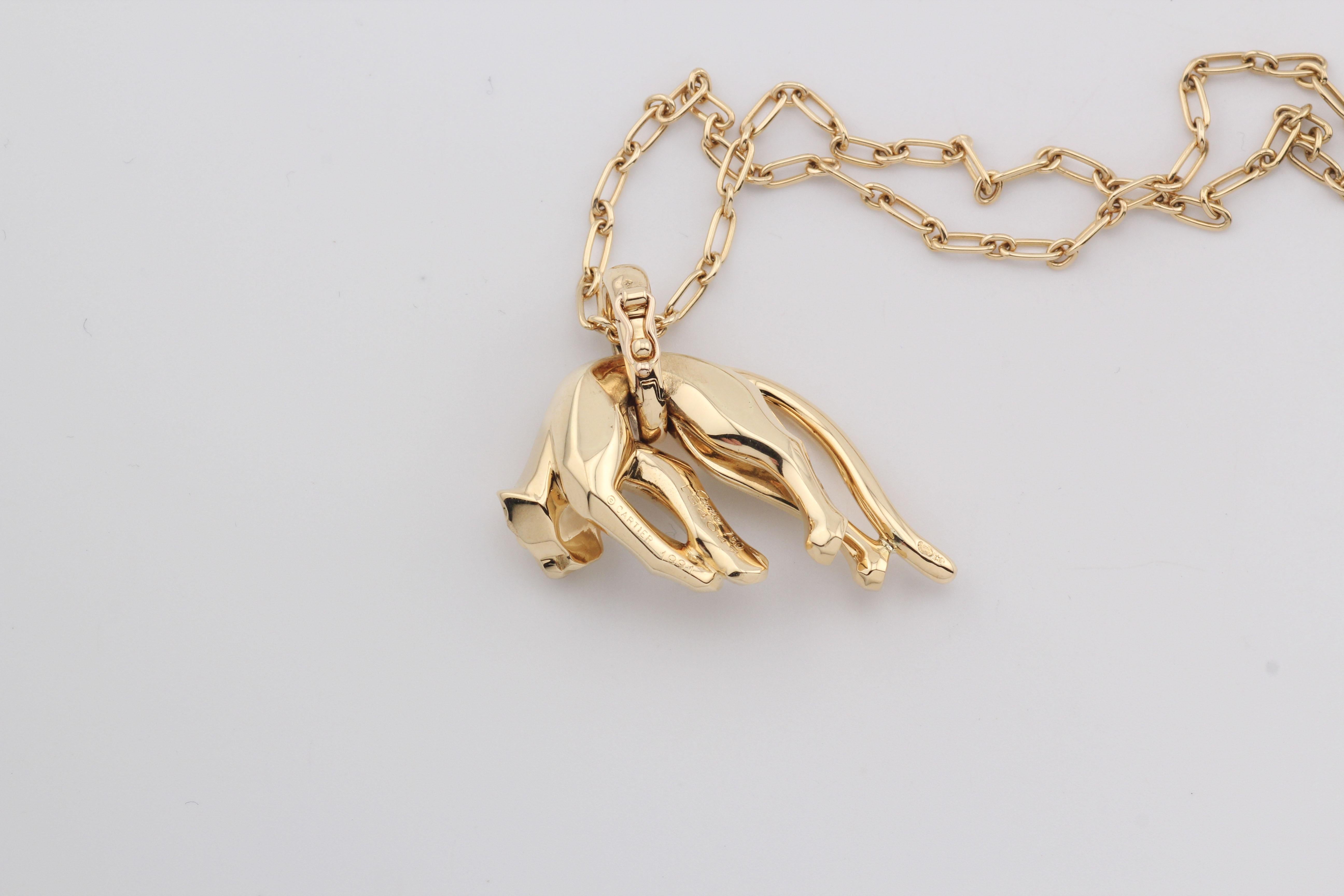 Cartier 18k Yellow Gold Panther Pendant Long Chain Necklace w/ Certificate Unisexe en vente