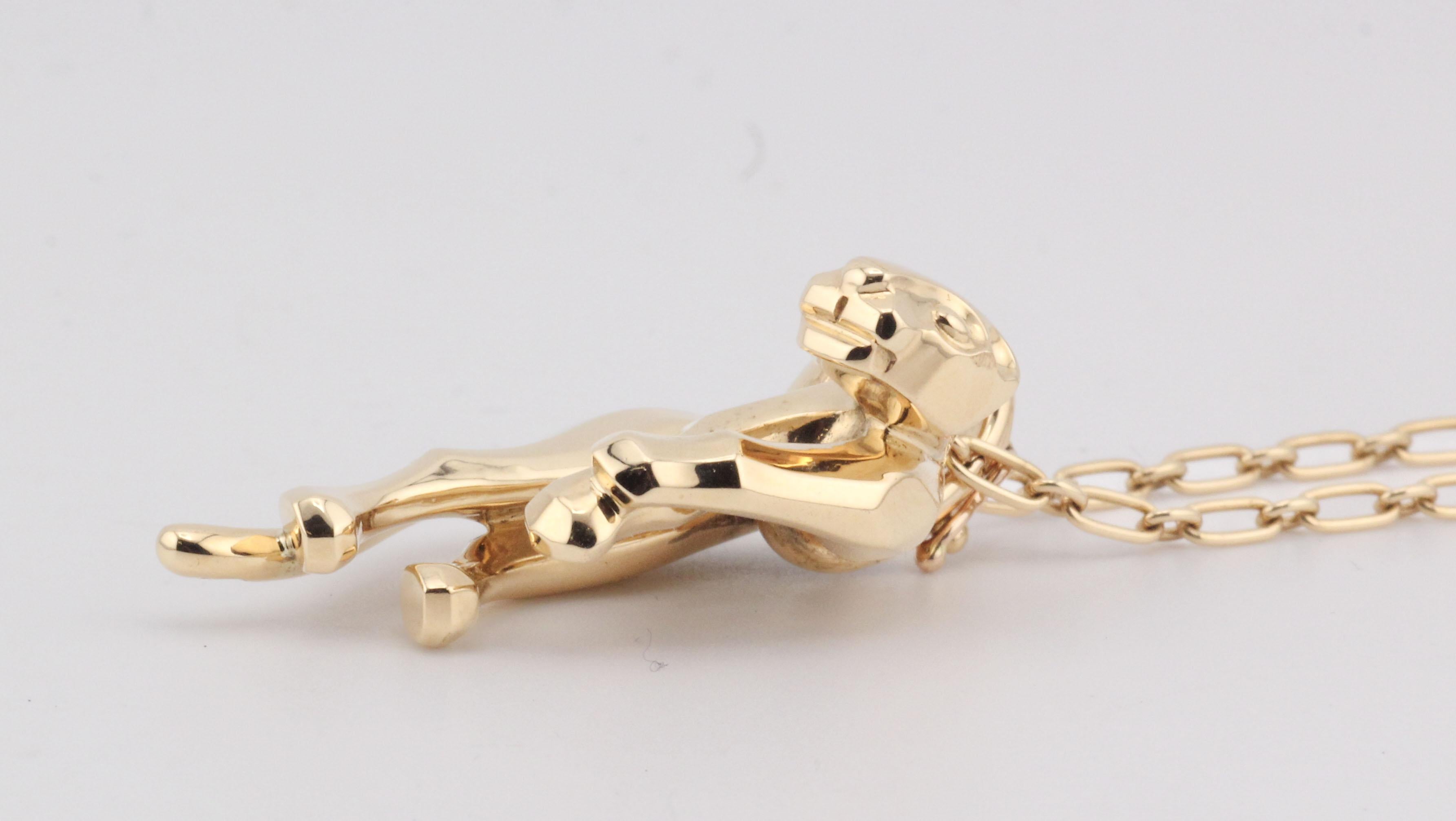 Cartier 18k Yellow Gold Panther Pendant Long Chain Necklace w/ Certificate en vente 1