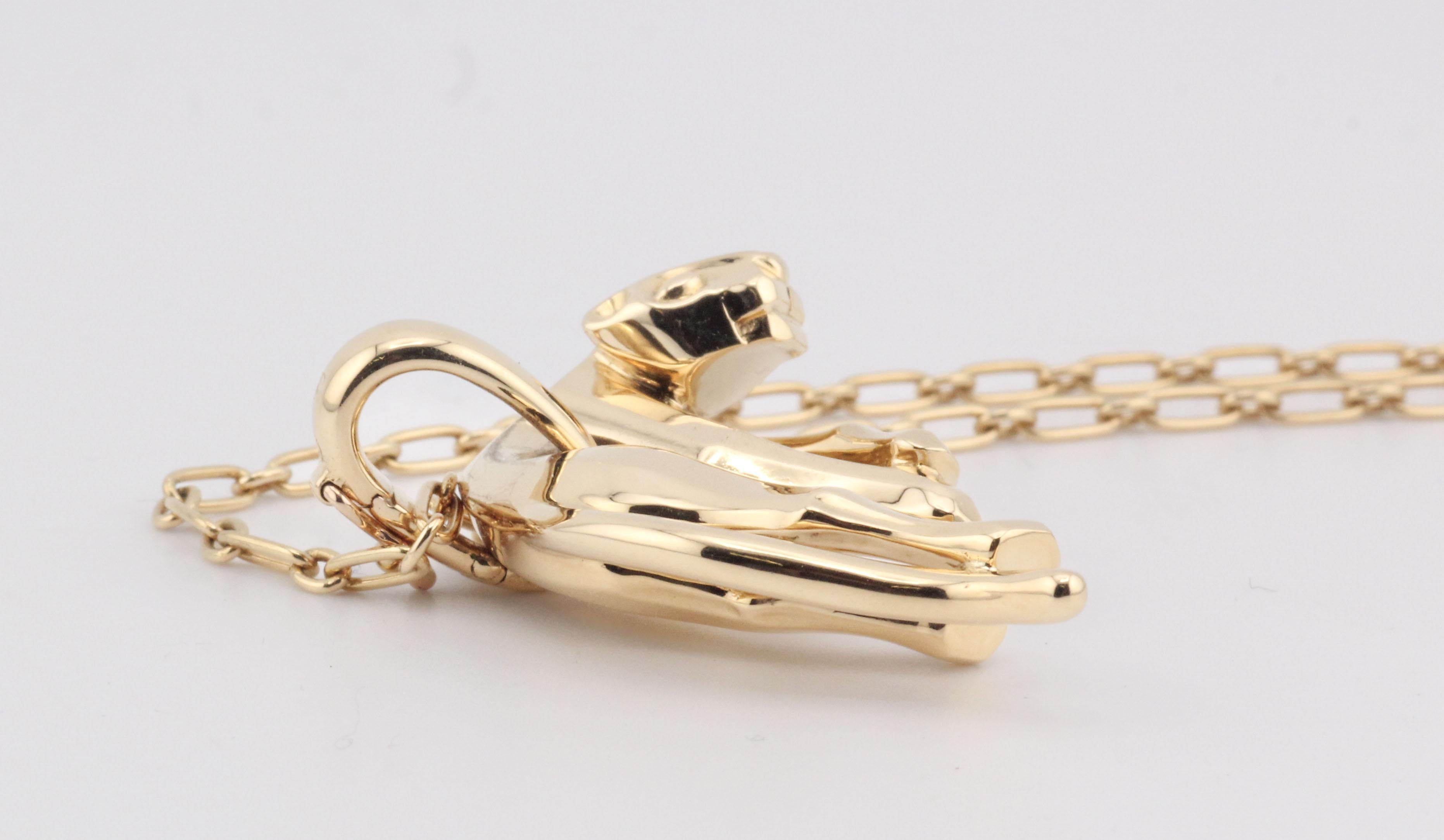 Cartier 18k Yellow Gold Panther Pendant Long Chain Necklace w/ Certificate en vente 2