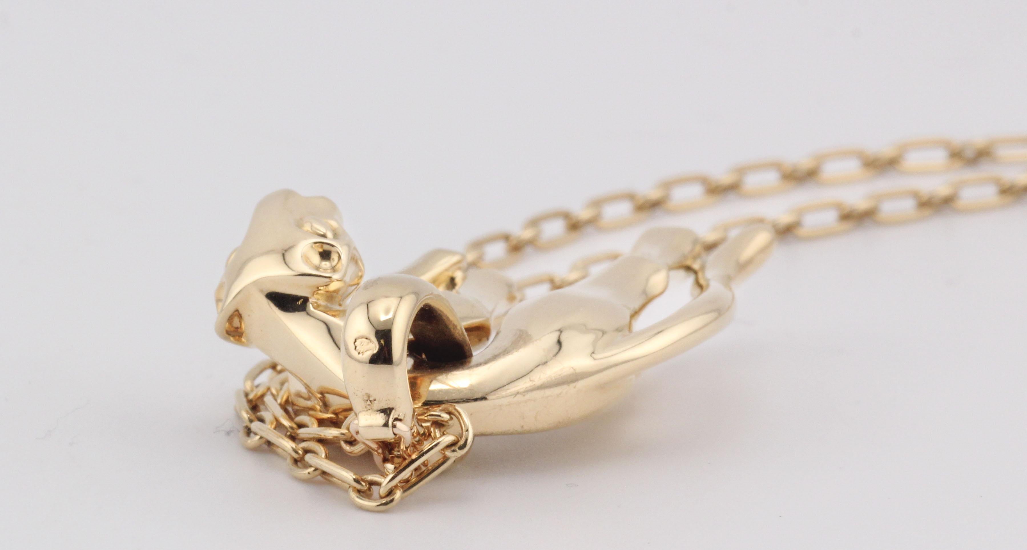 Cartier 18k Yellow Gold Panther Pendant Long Chain Necklace w/ Certificate en vente 3