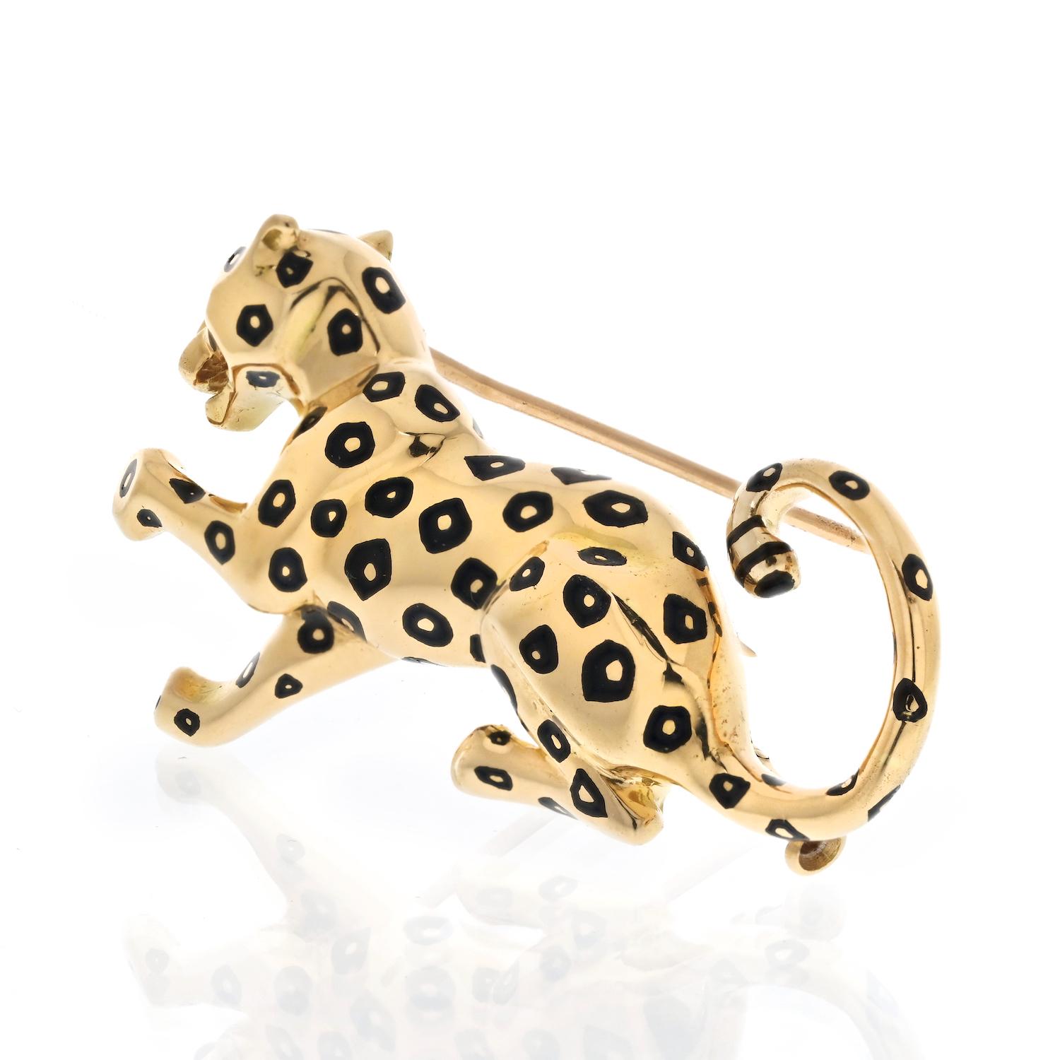 Modern Cartier 18K Yellow Gold Panther Pin Brooch For Sale