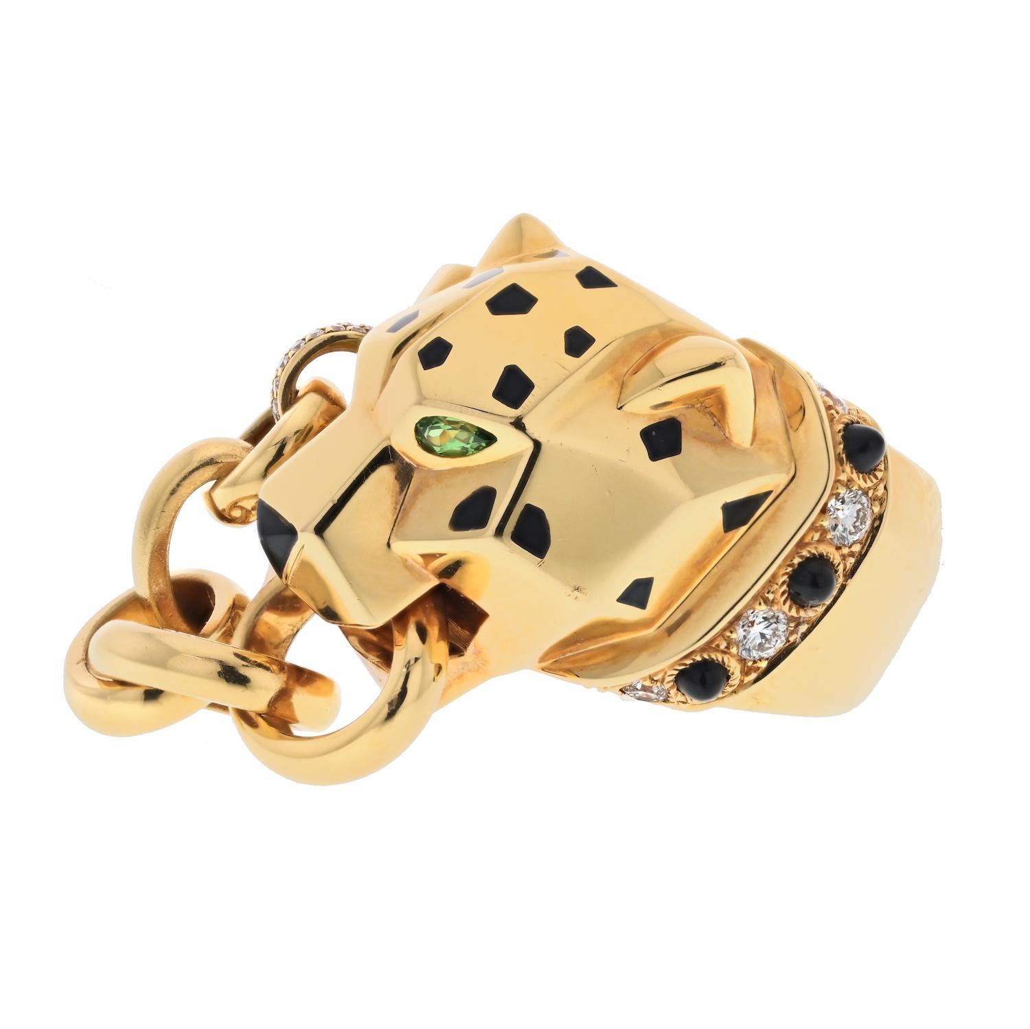 Cartier 18 Karat Gelbgold Panther mit Kette in Mouth Ring im Zustand „Hervorragend“ im Angebot in New York, NY