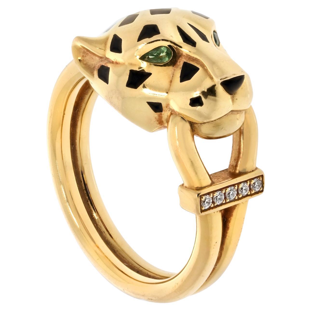 Cartier 18K Yellow Gold Panthere Black Lacquer Ring