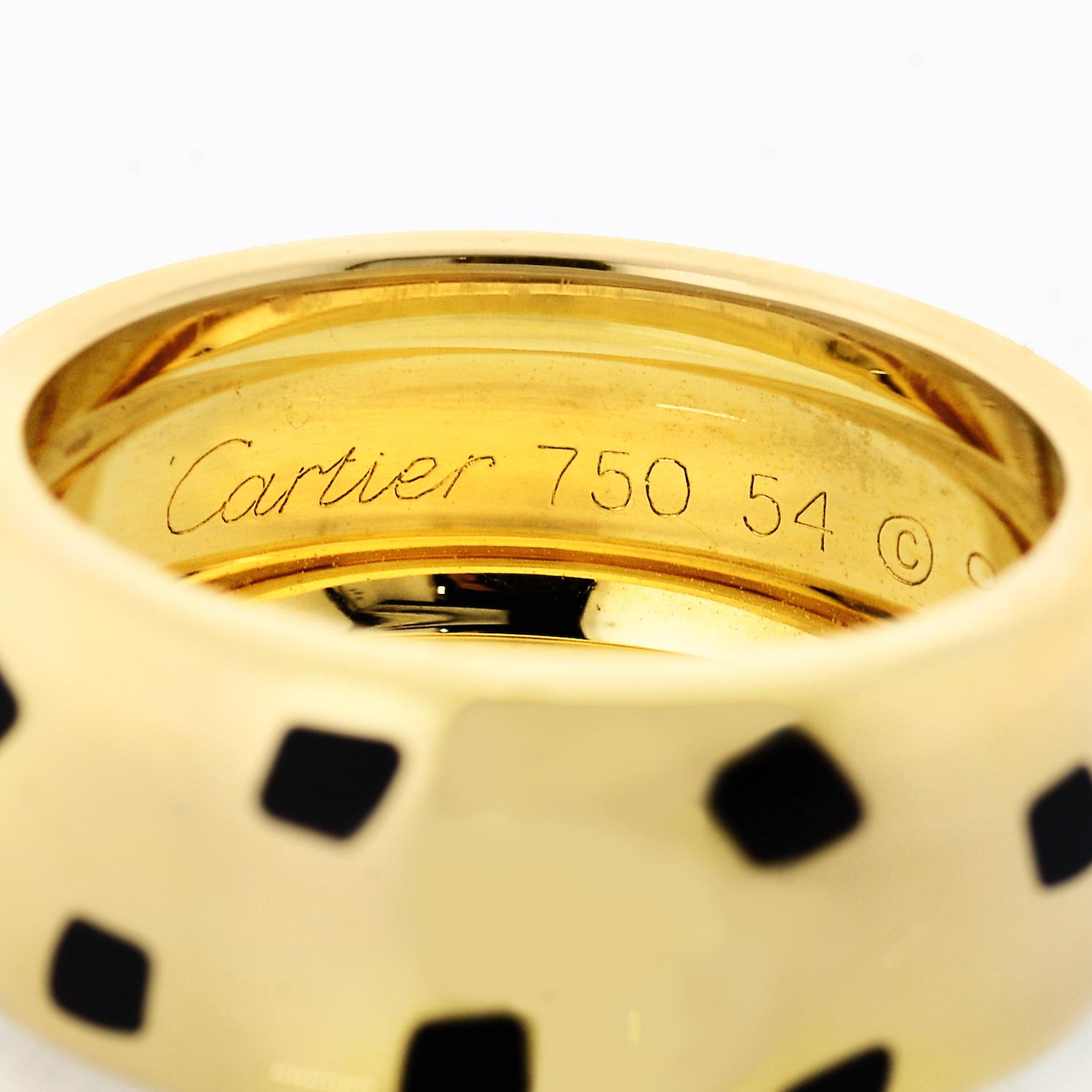Modern Cartier 18k Yellow Gold Panthere Black Lacquer Ring