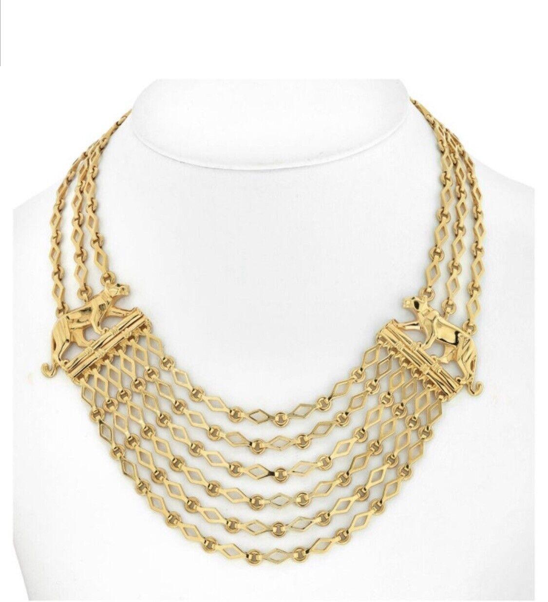 Cartier 18K Yellow Gold Panthere Festoon Multi Chain Collier Necklace.

This is a one of a kind collar necklace by Cartier, made of solid 18k yellow gold. The piece is signed by Cartier on the clasp, has 1.25