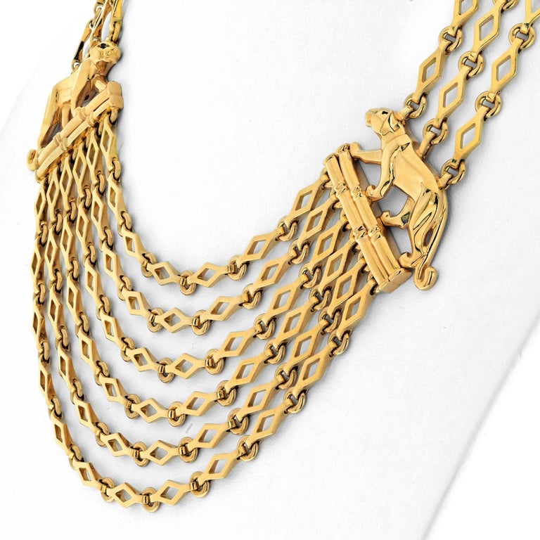 Cartier 18K Yellow Gold Panthere Festoon Multi Chain Collier Necklace at  1stDibs