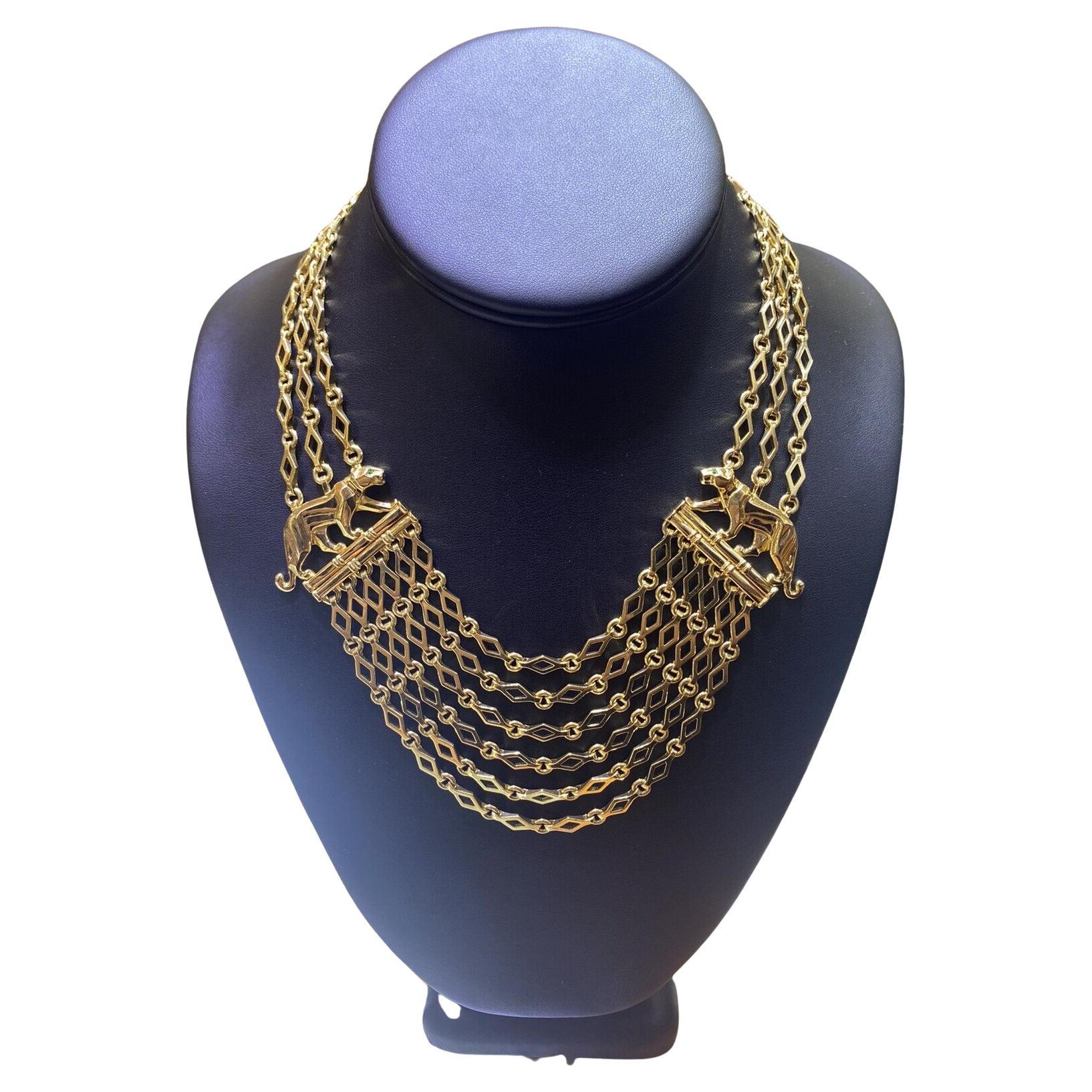 Cartier 18K Yellow Gold Panthere Festoon Multi Chain Collier Necklace For Sale