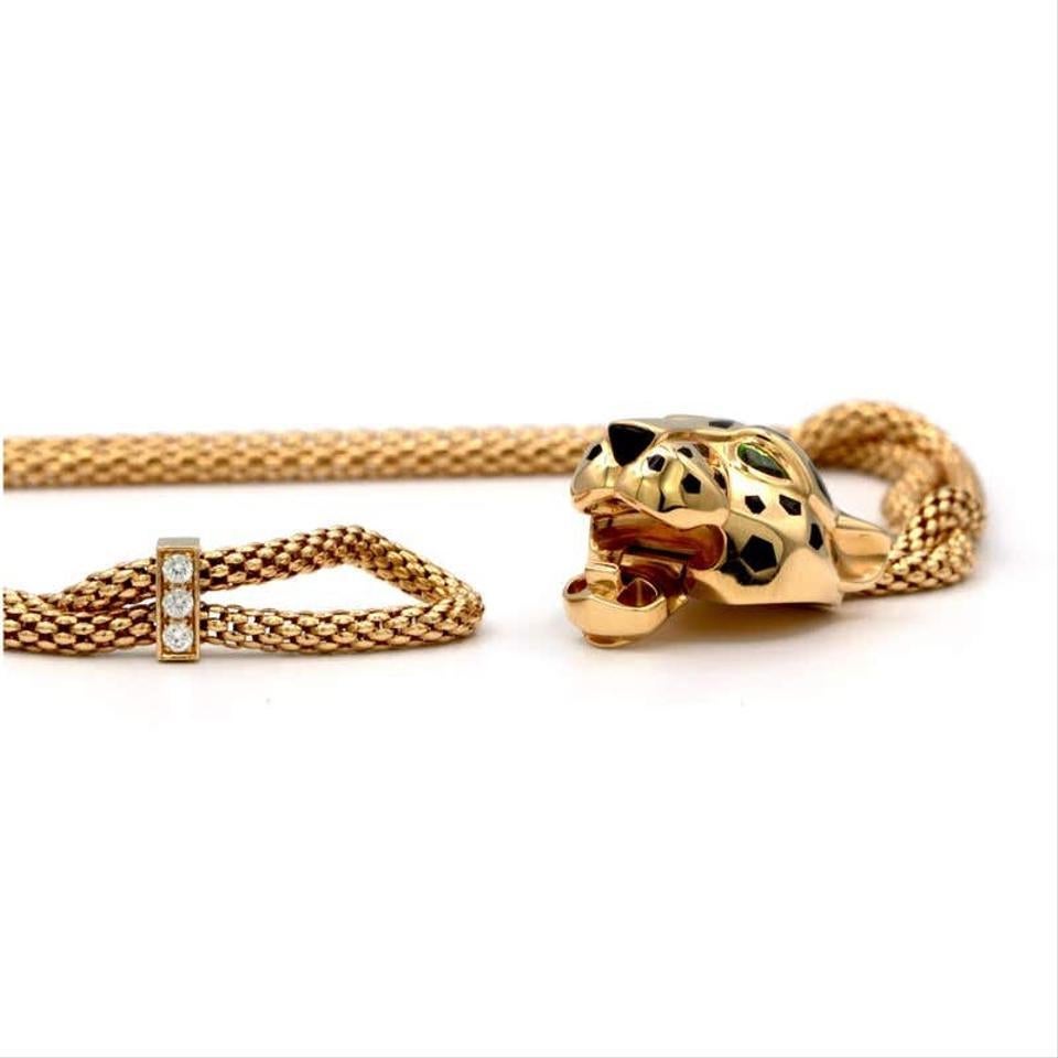 Contemporary Cartier 18K Yellow Gold Panthere Head Mesh Chain Chocker Necklace