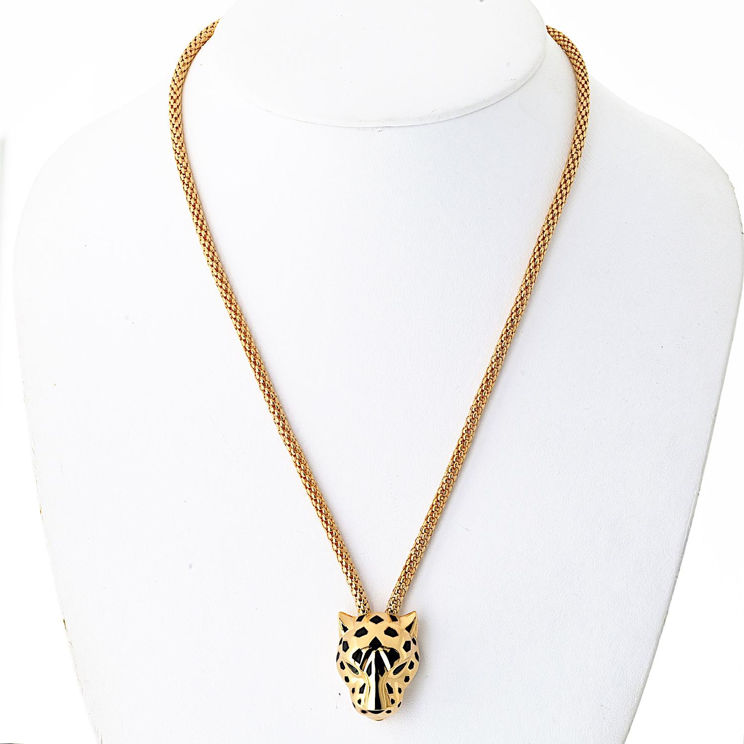 Round Cut Cartier 18K Yellow Gold Panthere Head Mesh Chain Chocker Necklace
