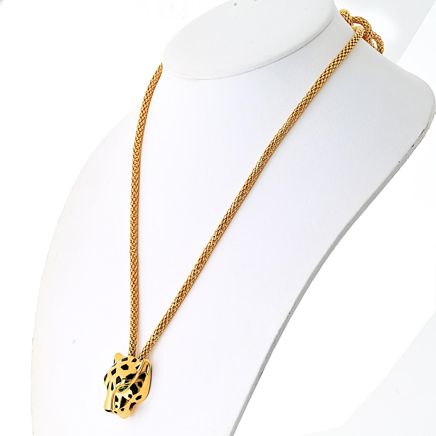 Cartier 18K Yellow Gold Panthere Head Mesh Chain Chocker Necklace In Excellent Condition In New York, NY