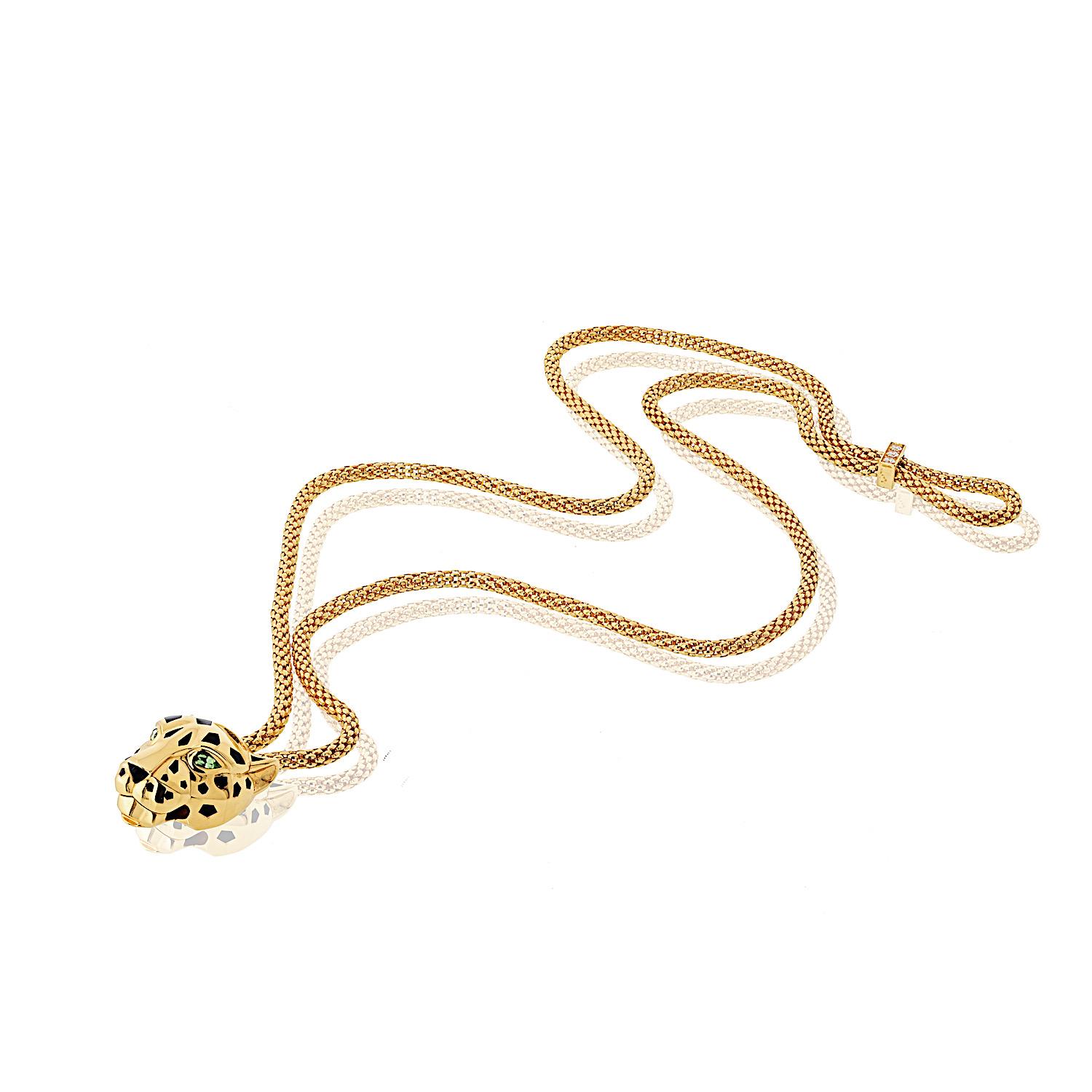 Cartier 18K Yellow Gold Panthere Head Mesh Chain Chocker Necklace 1