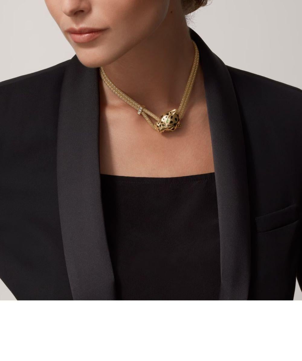 Cartier 18K Yellow Gold Panthere Head Mesh Chain Chocker Necklace 3