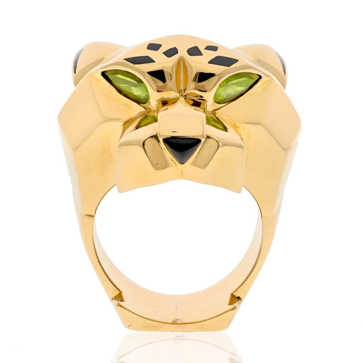 Cartier 18k Yellow Gold Panthere Head Solid Design Spotted Lacquer Ring 4