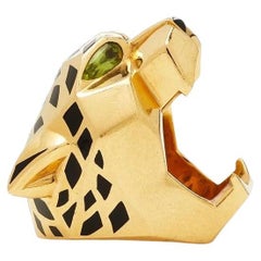 Cartier 18K Yellow Gold Panthere Head Solid Design Spotted Lacquer Ring